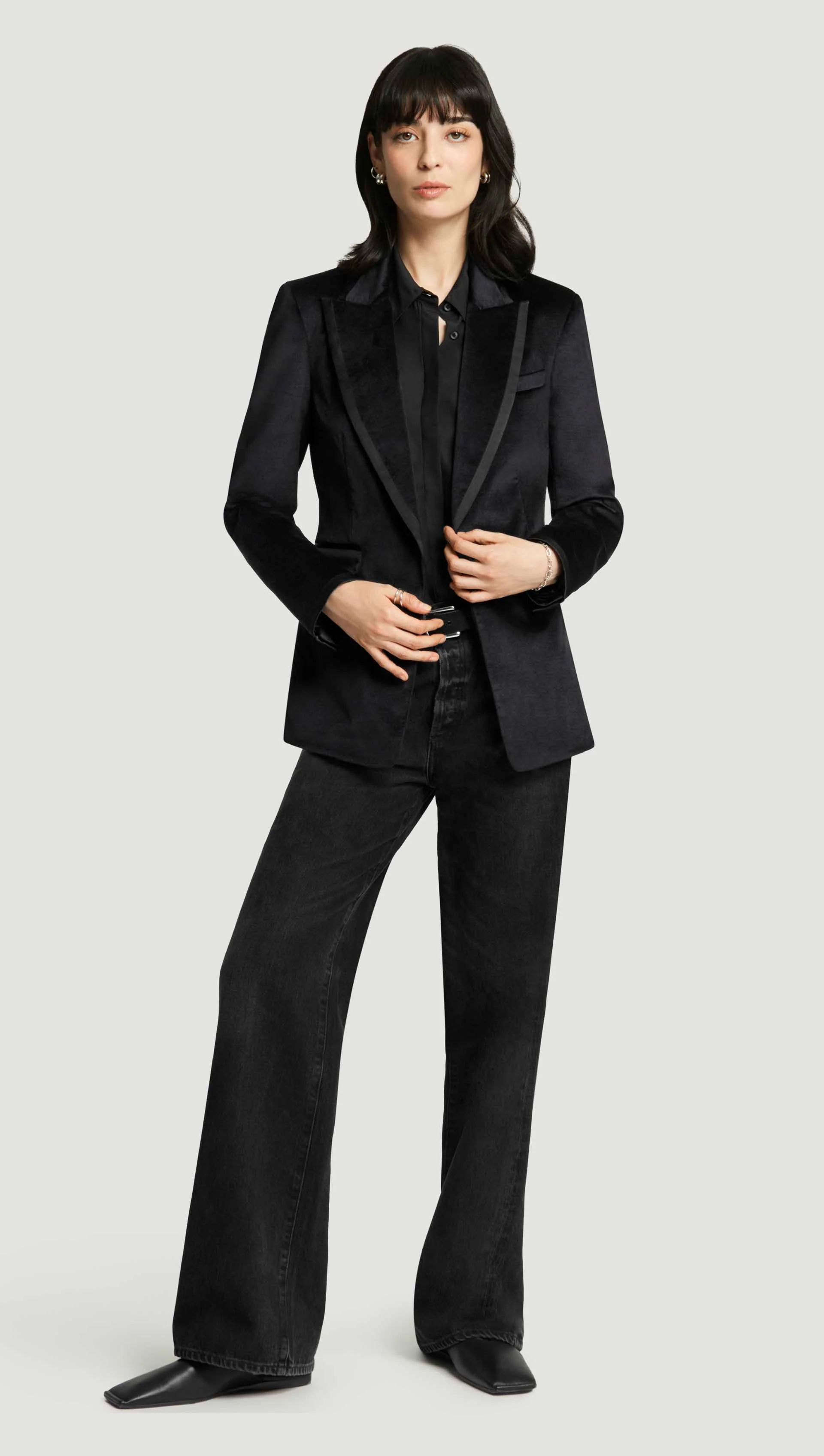 Sculpted Blazer in Velvet w/Satin Detail | Black - Image 5