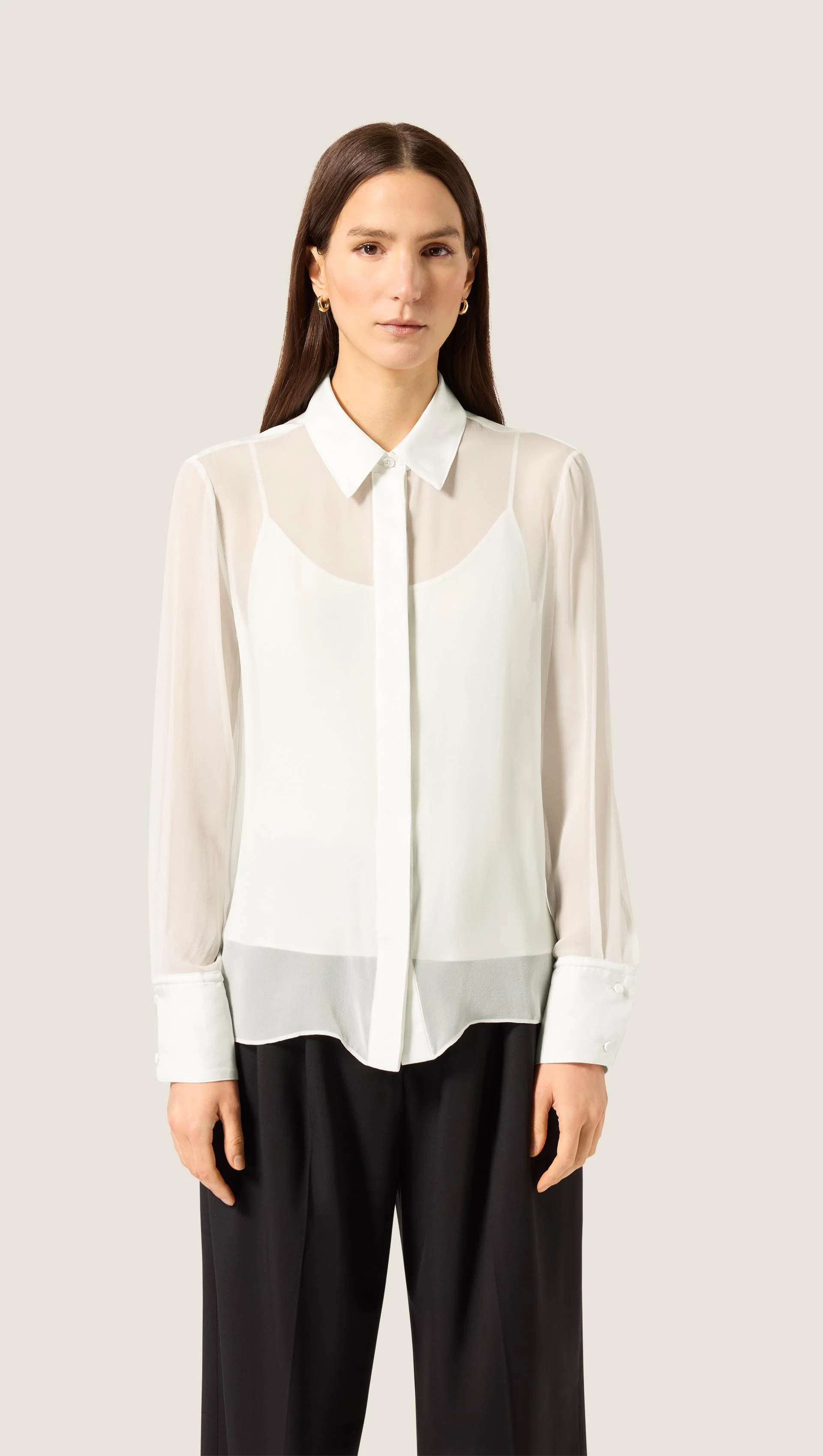 Sheer Blouse in Silk Georgette | Ivory - Image 2