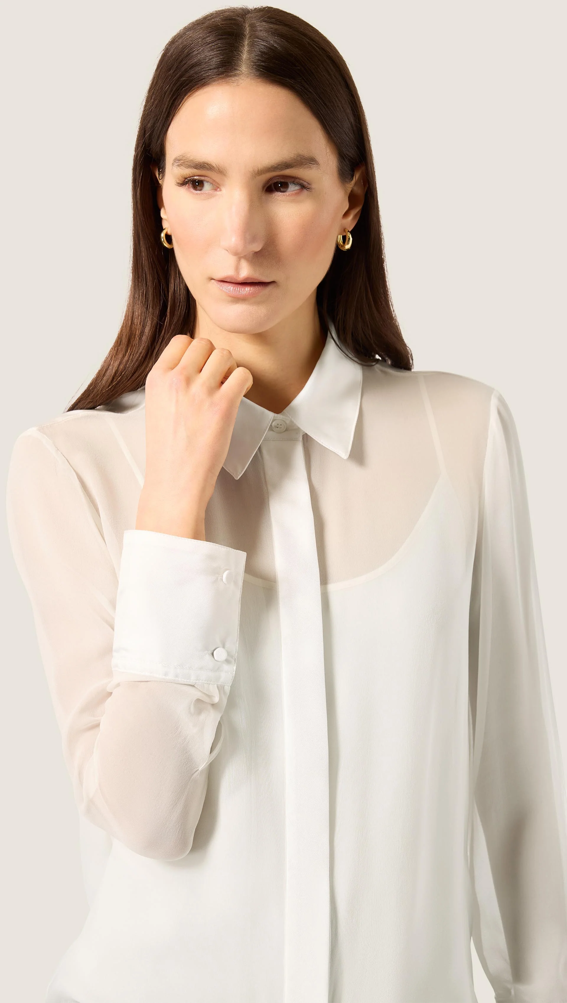 Sheer Blouse in Silk Georgette | Ivory - Image 3
