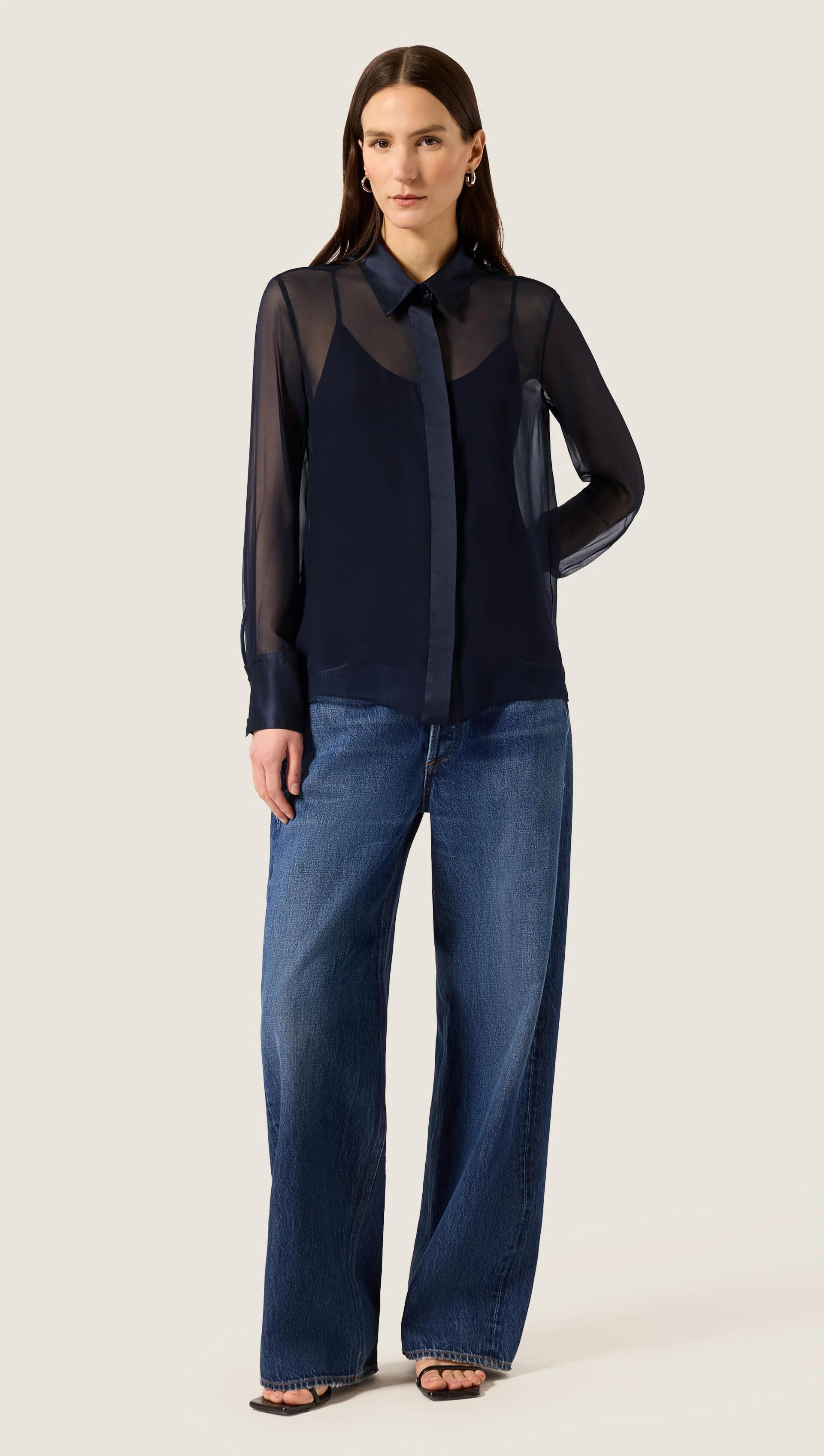 Sheer Blouse in Silk Georgette | Midnight - Image 2
