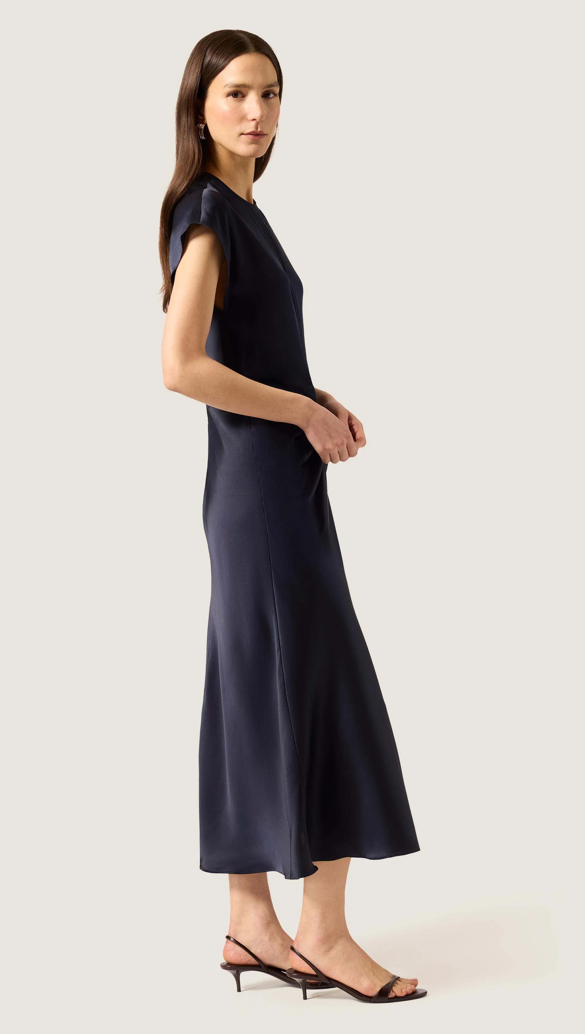 Shirred Dress in Silk Charmeuse | Midnight - Image 3