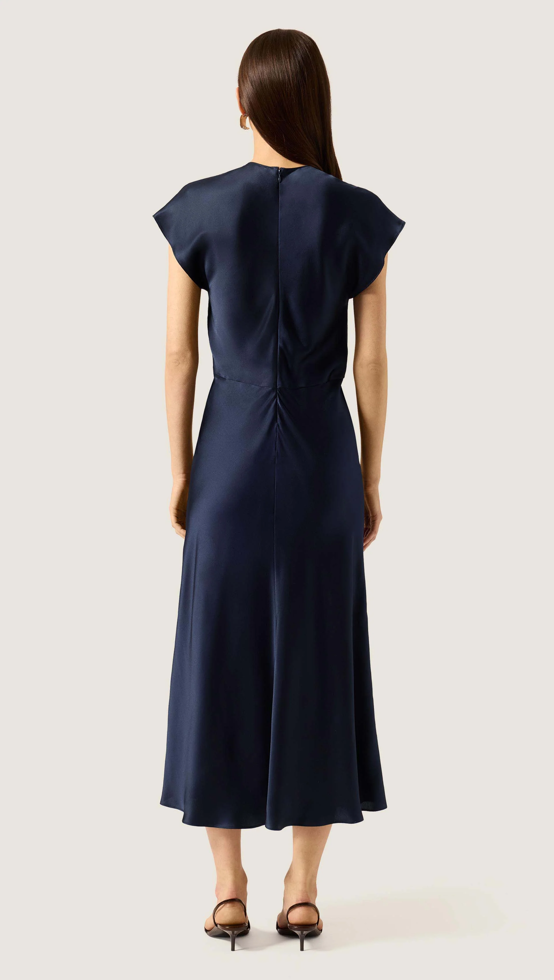 Shirred Dress in Silk Charmeuse | Midnight - Image 4