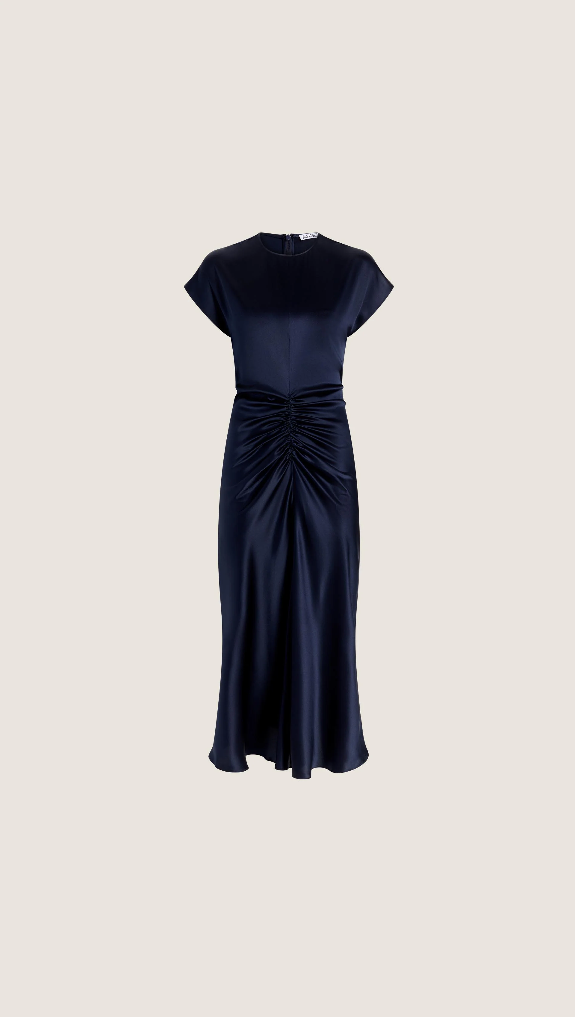 Shirred Dress in Silk Charmeuse | Midnight - Image 7