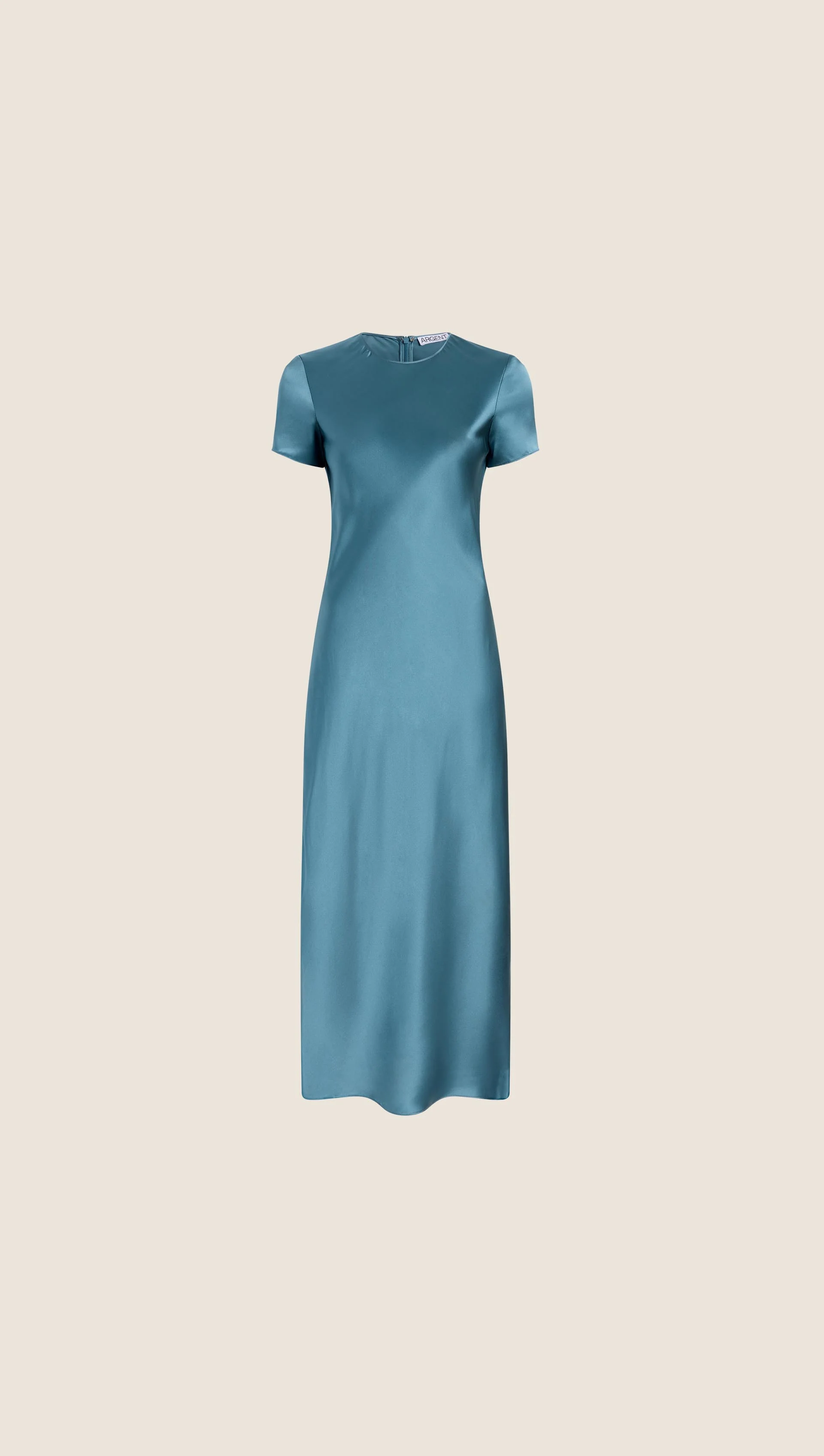 Short Sleeve Bias Dress in Silk Charmeuse | Steel Blue - Image 5
