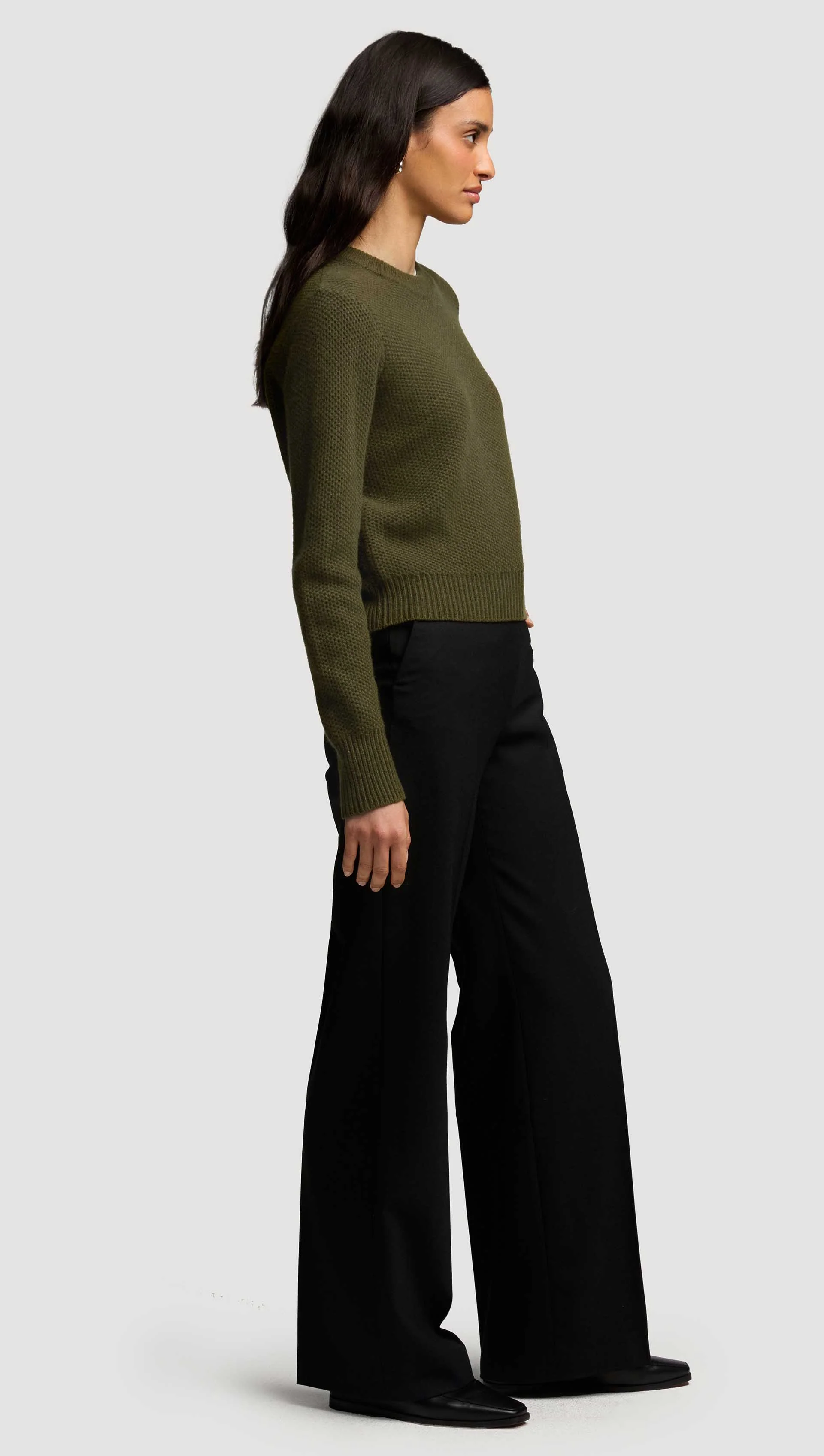 Shrunken Crewneck in Wool Cashmere | Olive - Image 3