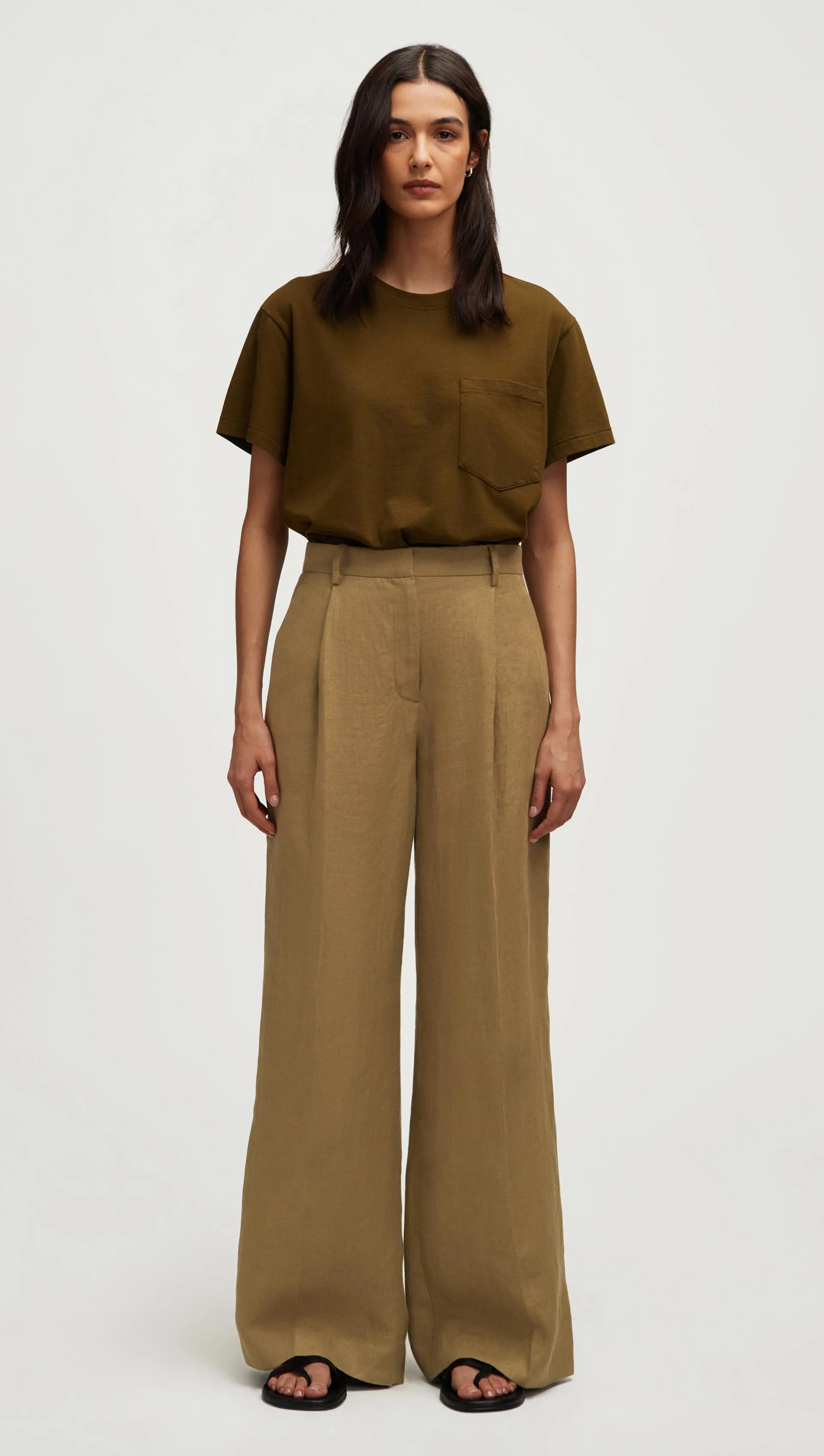 Single Pleat Trouser in Basket Weave Linen | Fern - Image 2