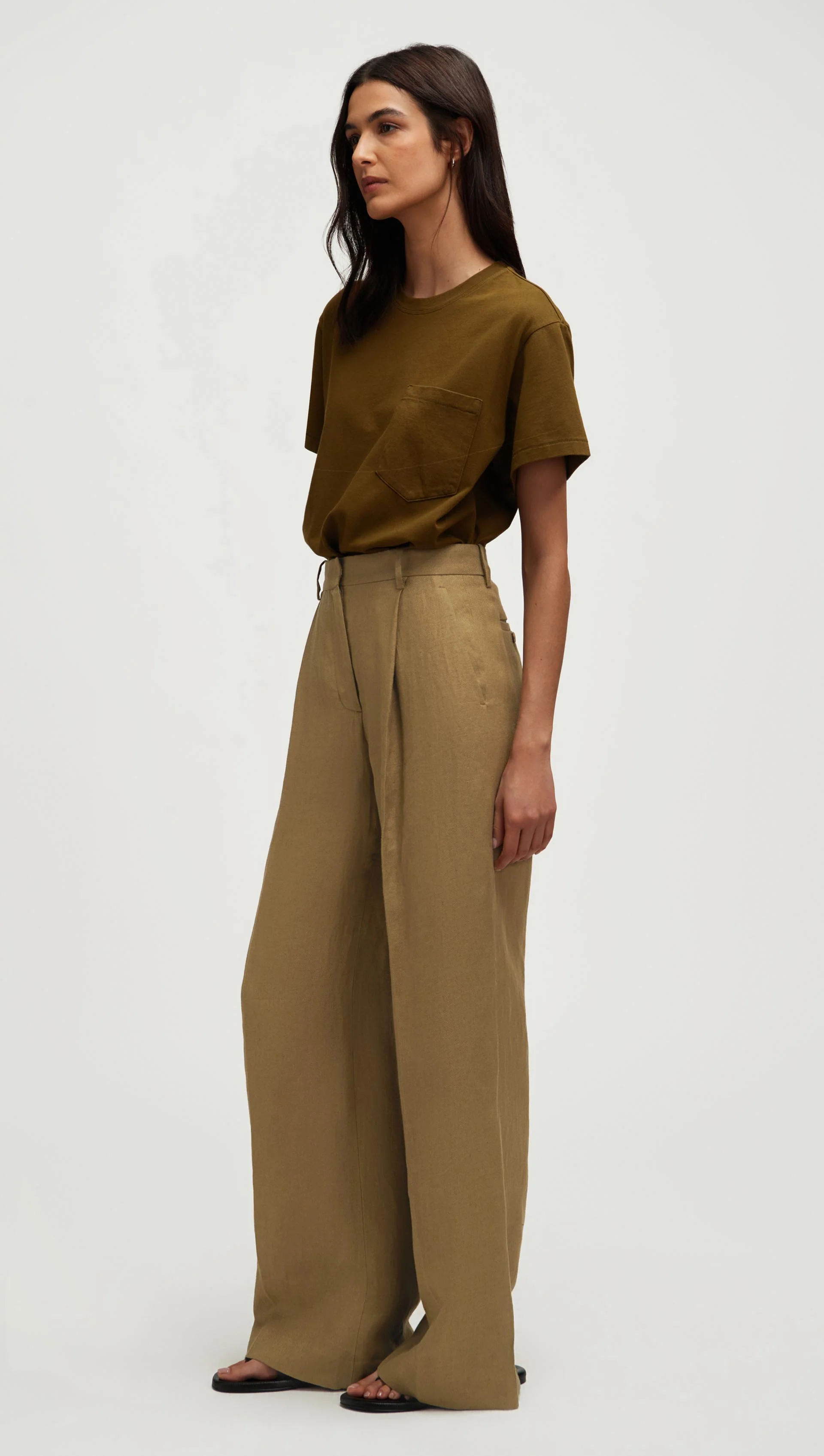 Single Pleat Trouser in Basket Weave Linen | Fern - Image 4
