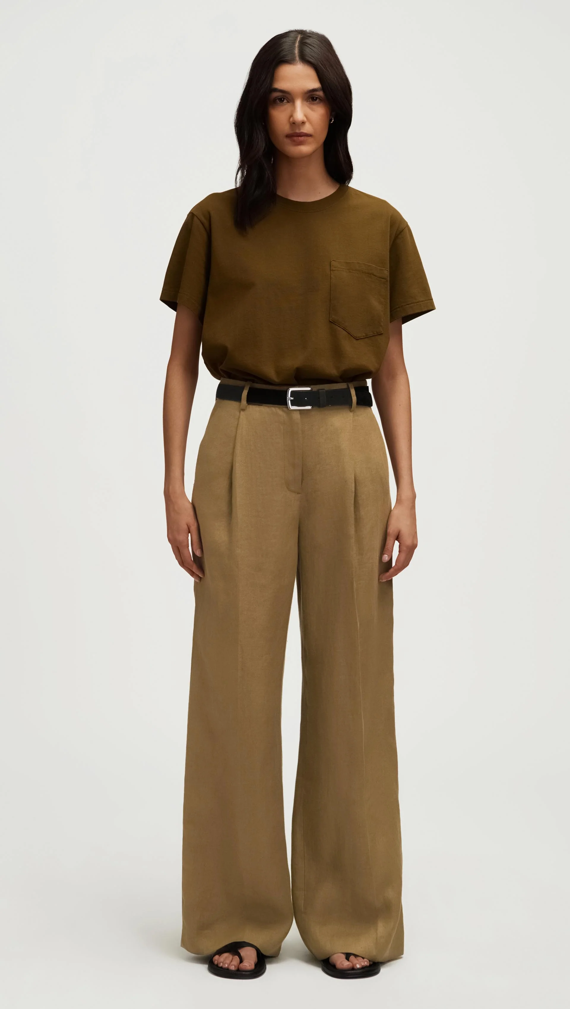 Single Pleat Trouser in Basket Weave Linen | Fern - Image 7