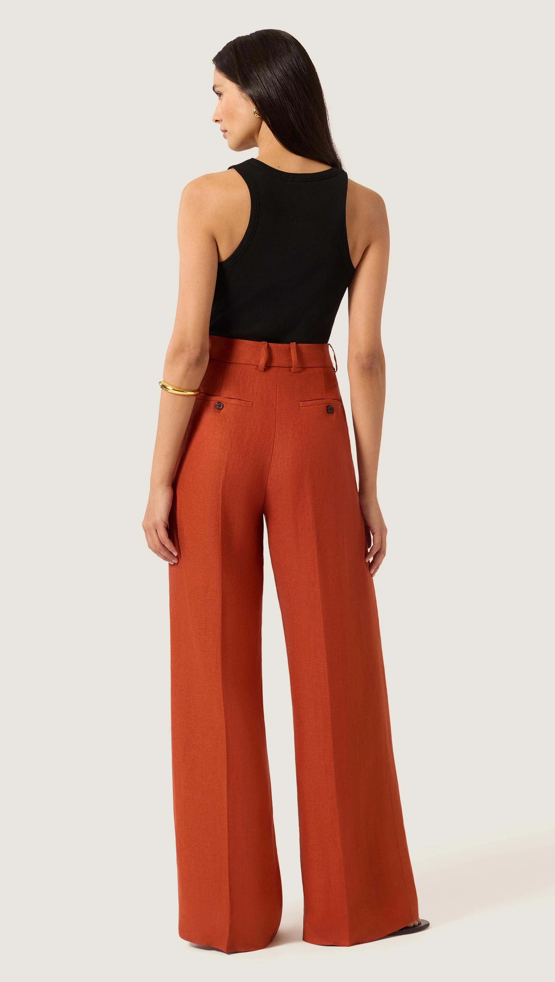 Single Pleat Trouser in Linen Twill | Deep Persimmon - Image 4