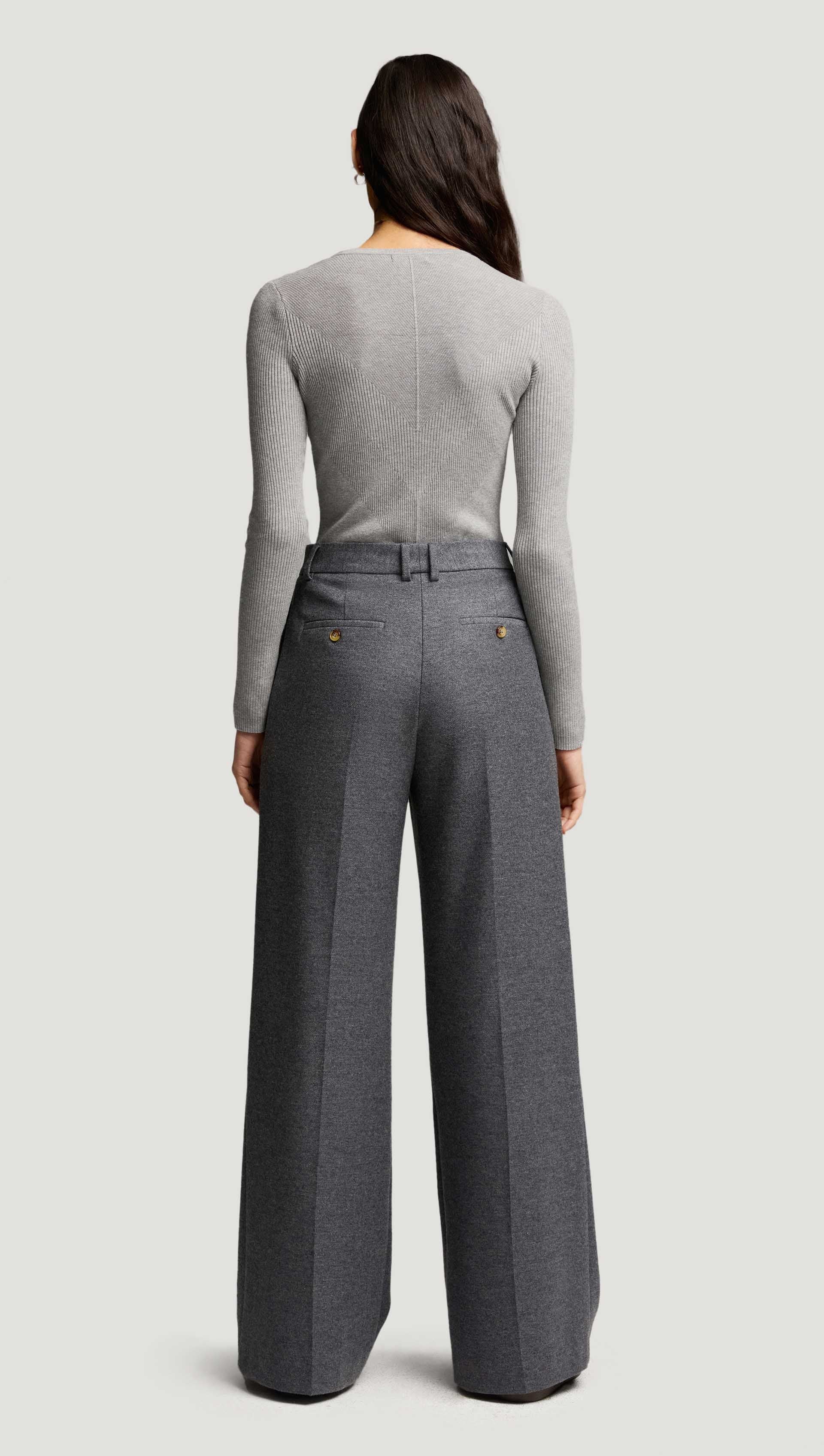 Single Pleat Trouser in Textured Wool | Grey Melange - Image 4