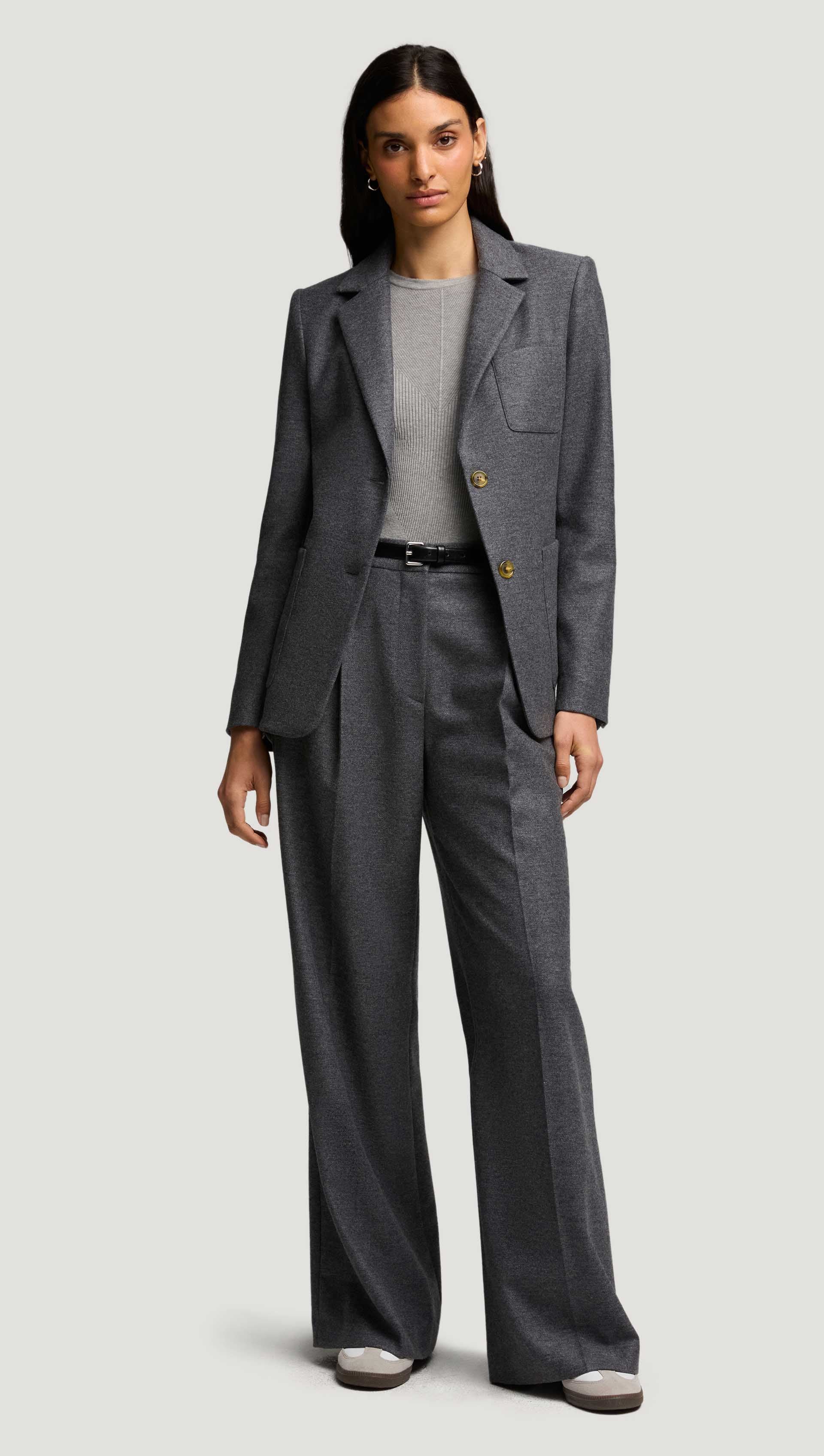 Single Pleat Trouser in Textured Wool | Grey Melange - Image 6