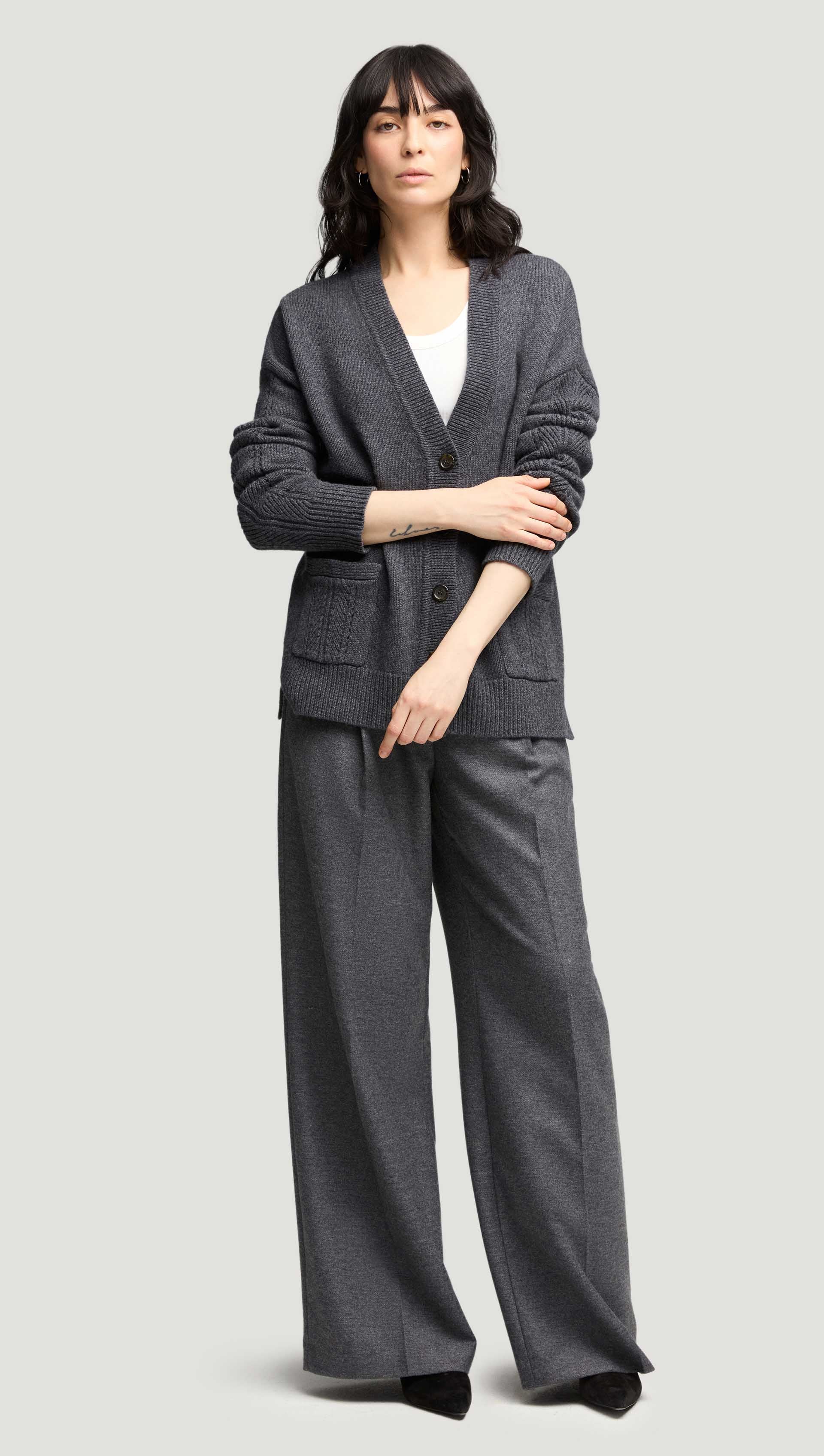 Single Pleat Trouser in Textured Wool | Grey Melange - Image 7