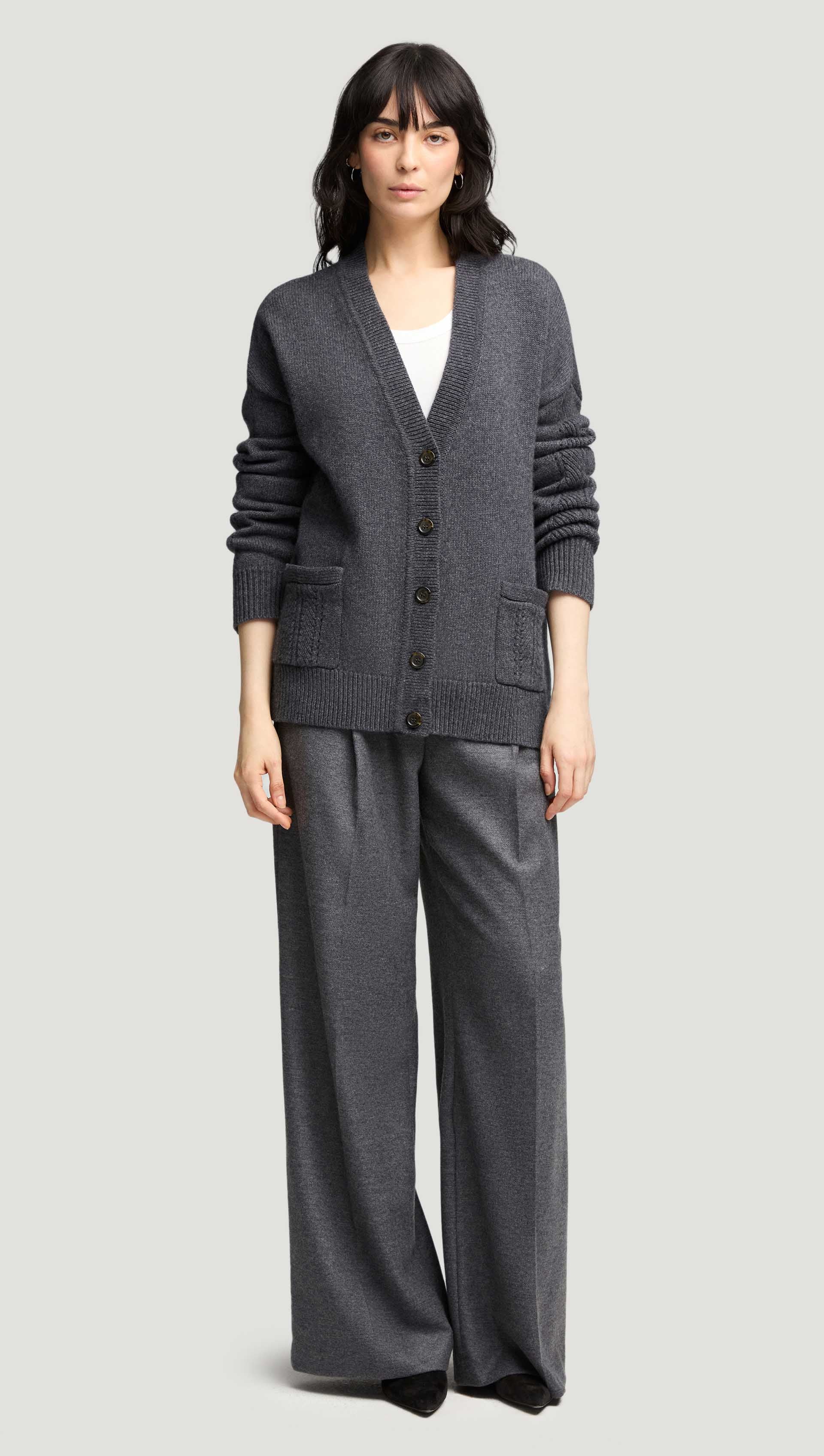 Single Pleat Trouser in Textured Wool | Grey Melange - Image 8