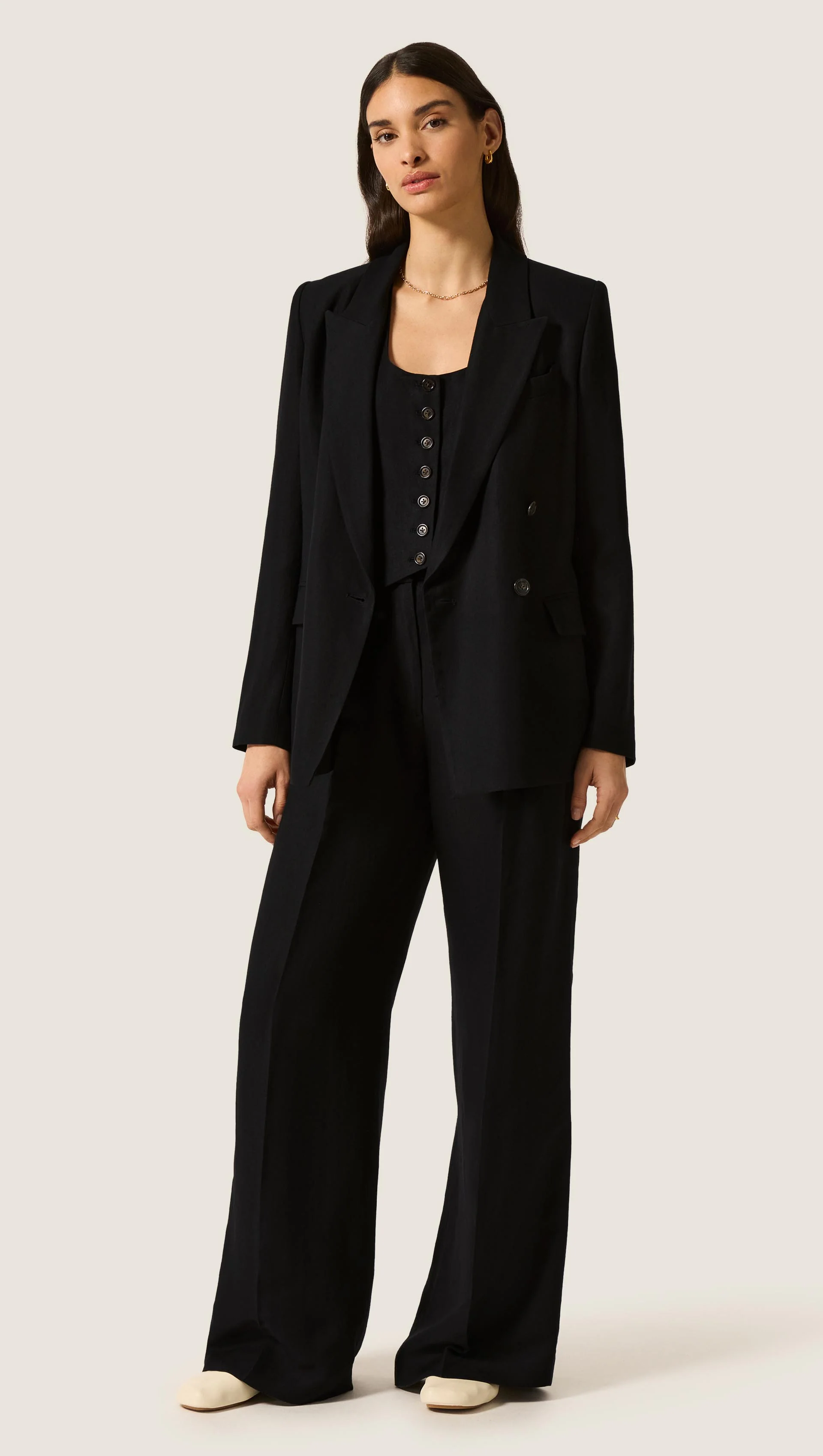 Single Pleat Trouser in Viscose Linen | Black