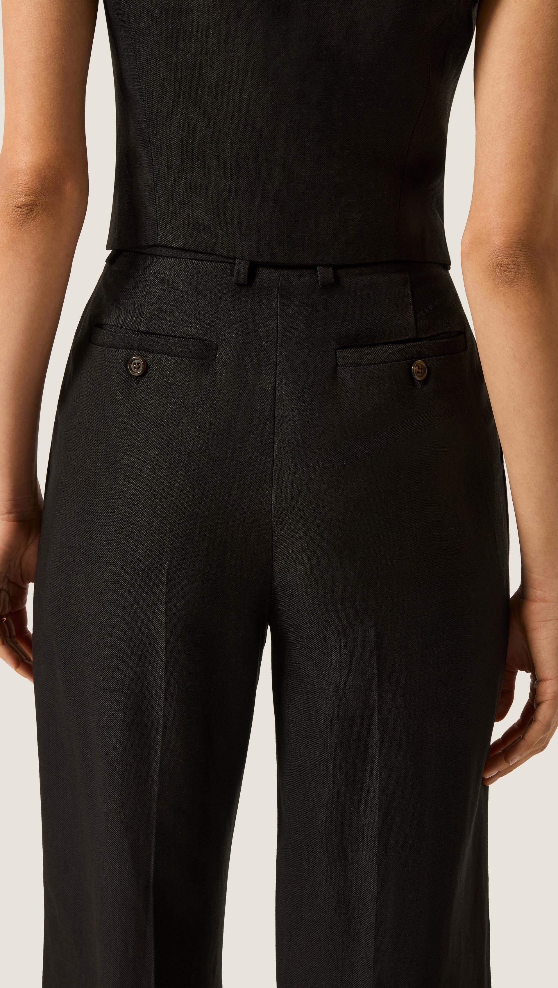 Single Pleat Trouser in Viscose Linen | Black - Image 4