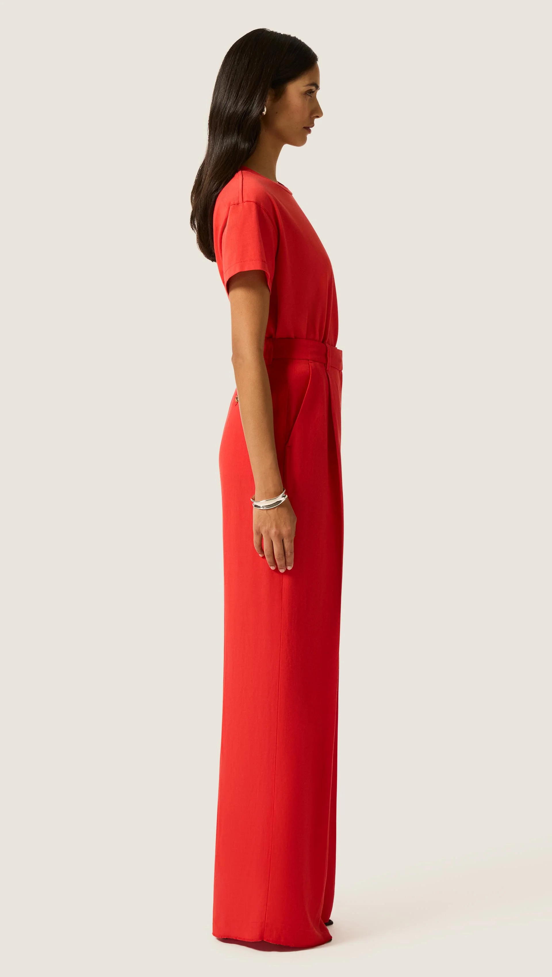 Single Pleat Trouser in Viscose Linen | Coral Red - Image 3