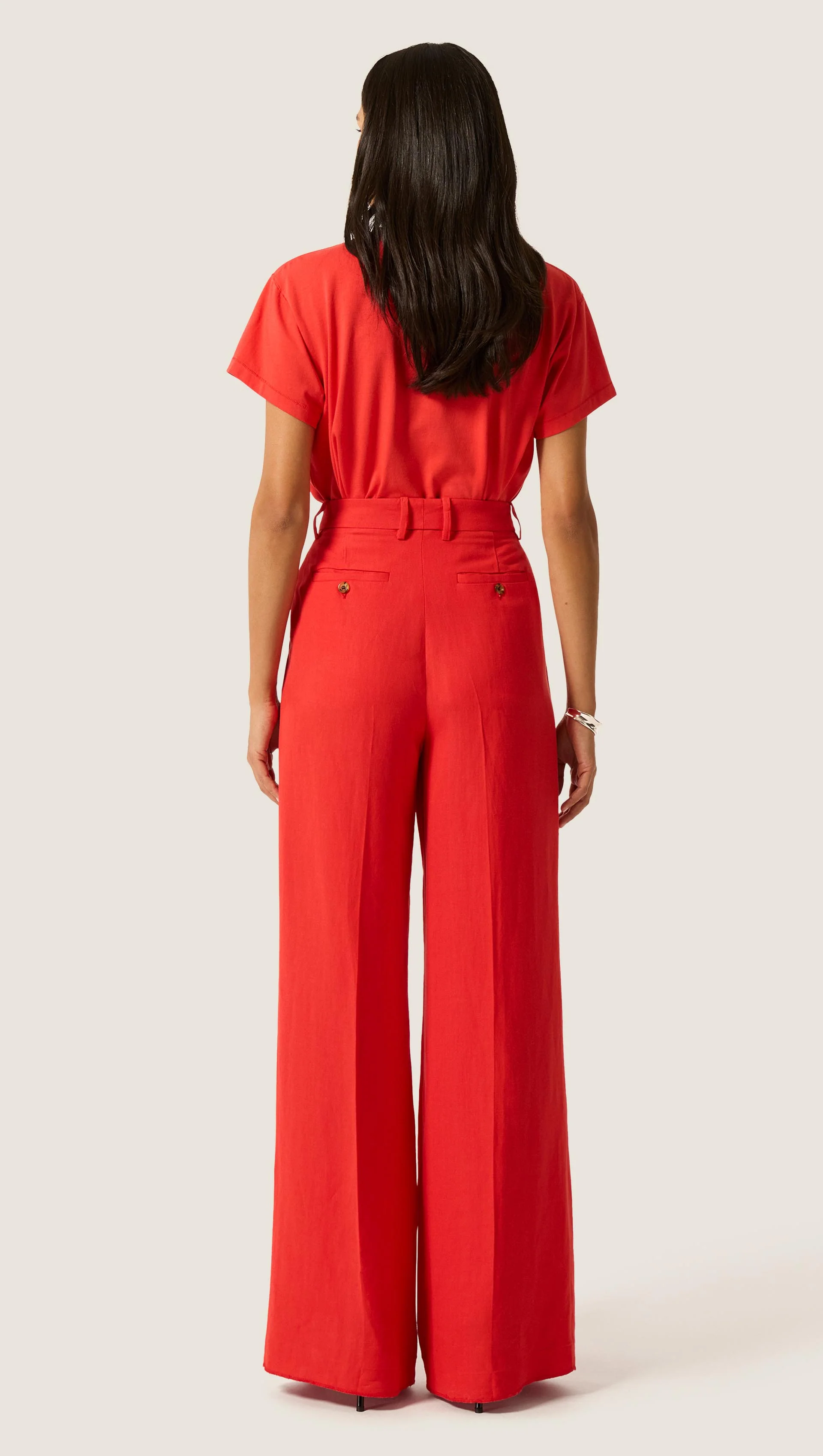 Single Pleat Trouser in Viscose Linen | Coral Red - Image 4
