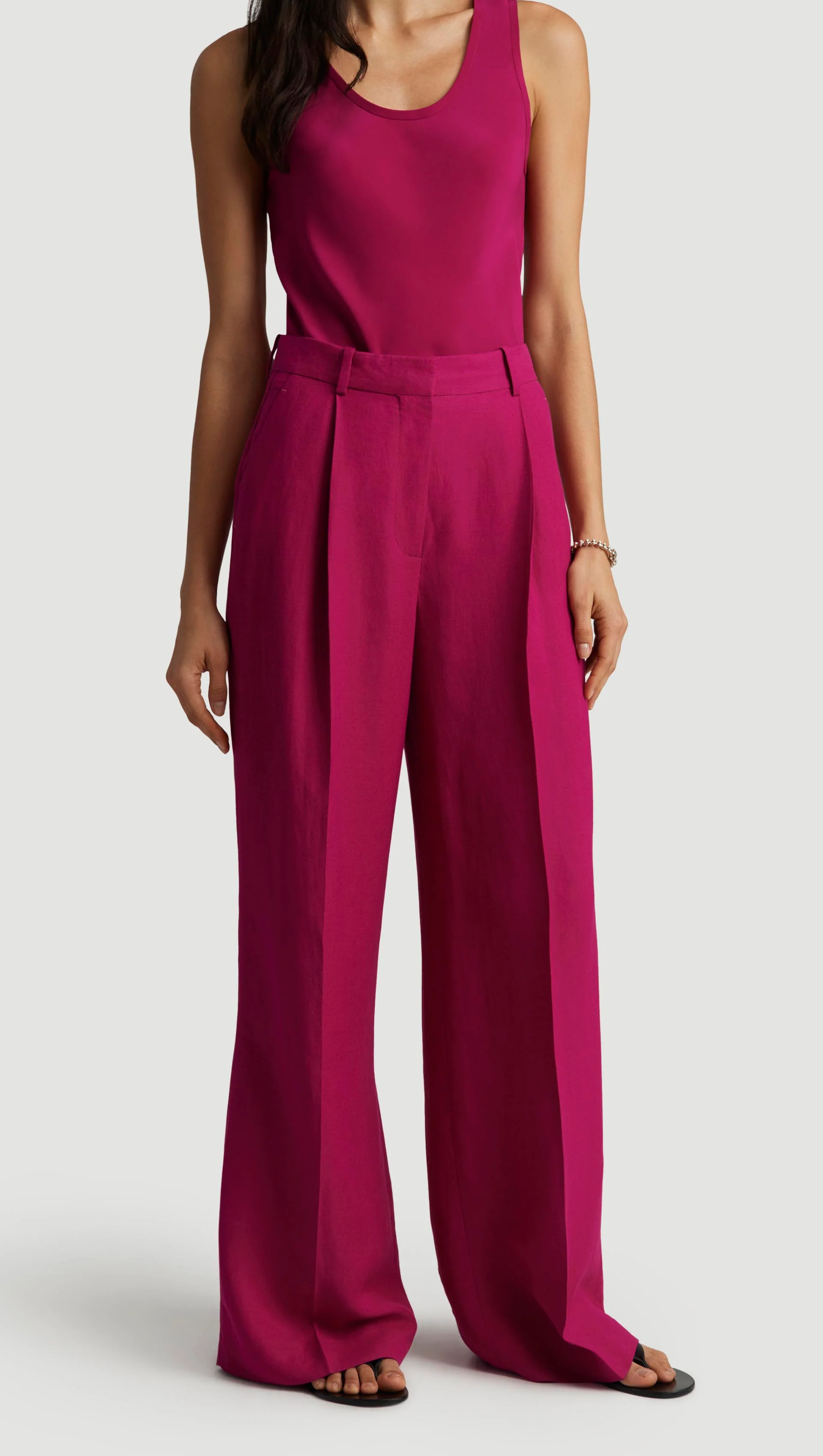 Single Pleat Trouser in Viscose Linen Twill | Fuchsia - Image 5