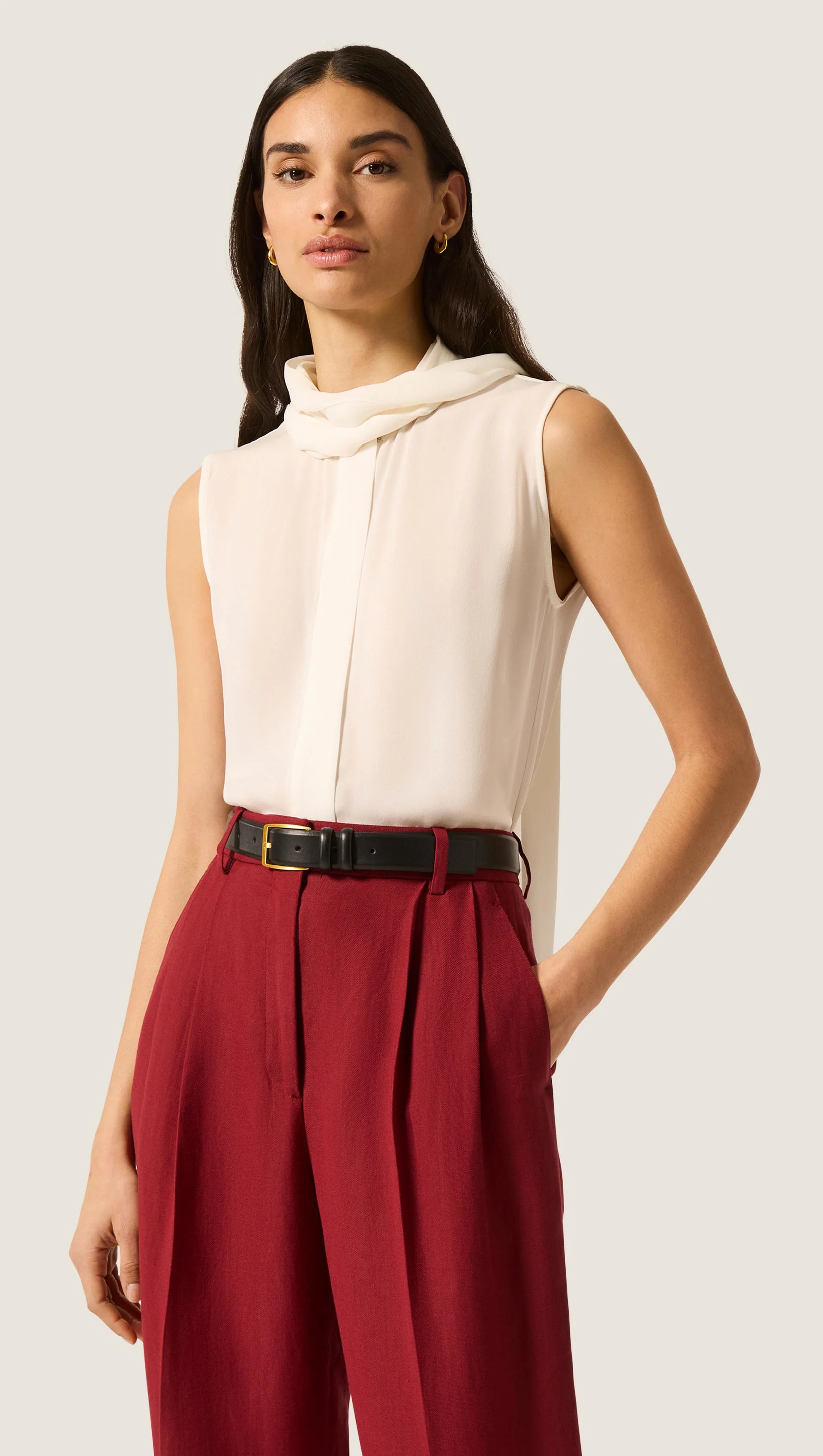 Sleeveless Bow Blouse in Silk Double Georgette | Ivory