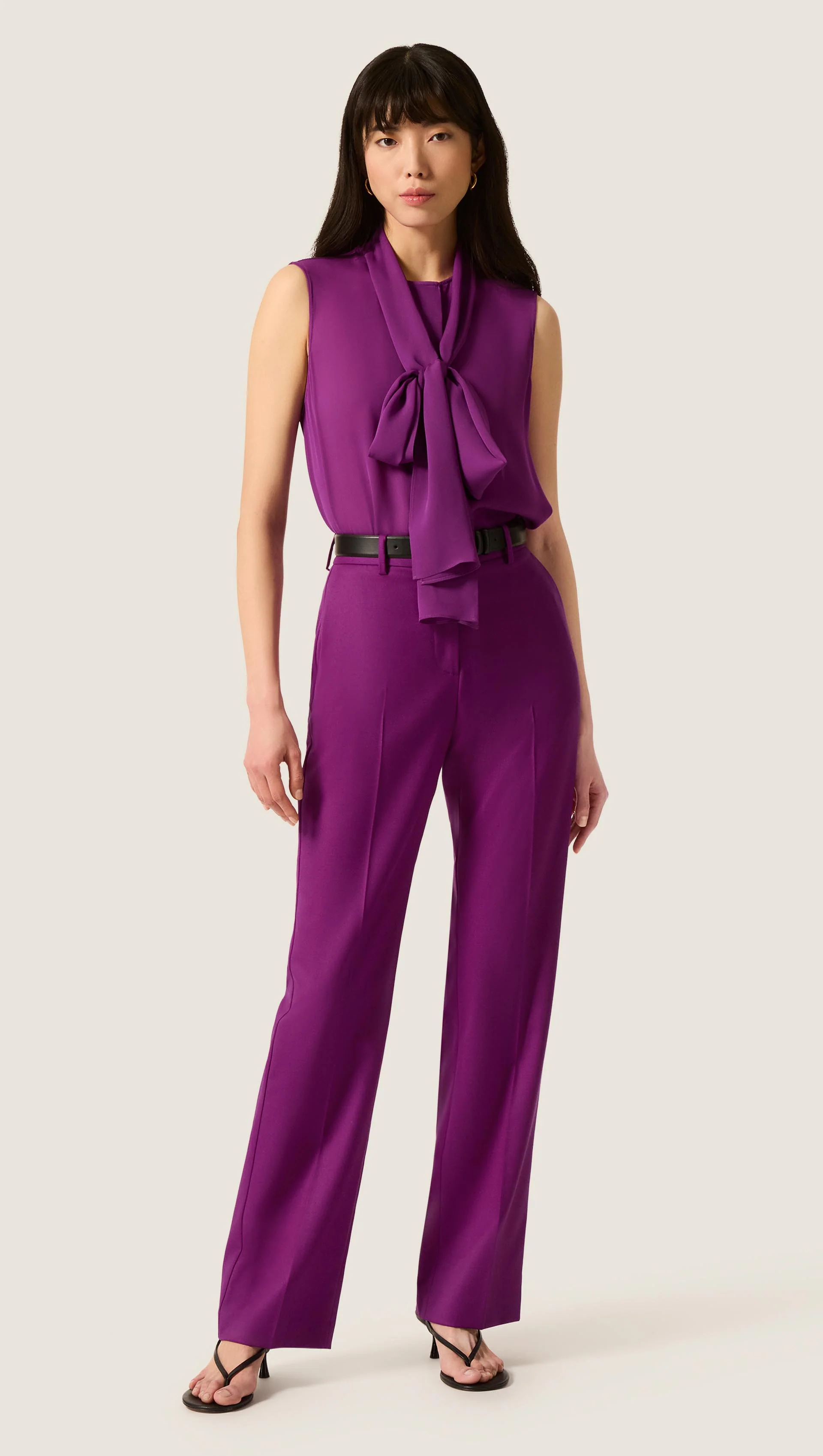Sleeveless Bow Blouse in Silk Double Georgette | Violet - Image 6