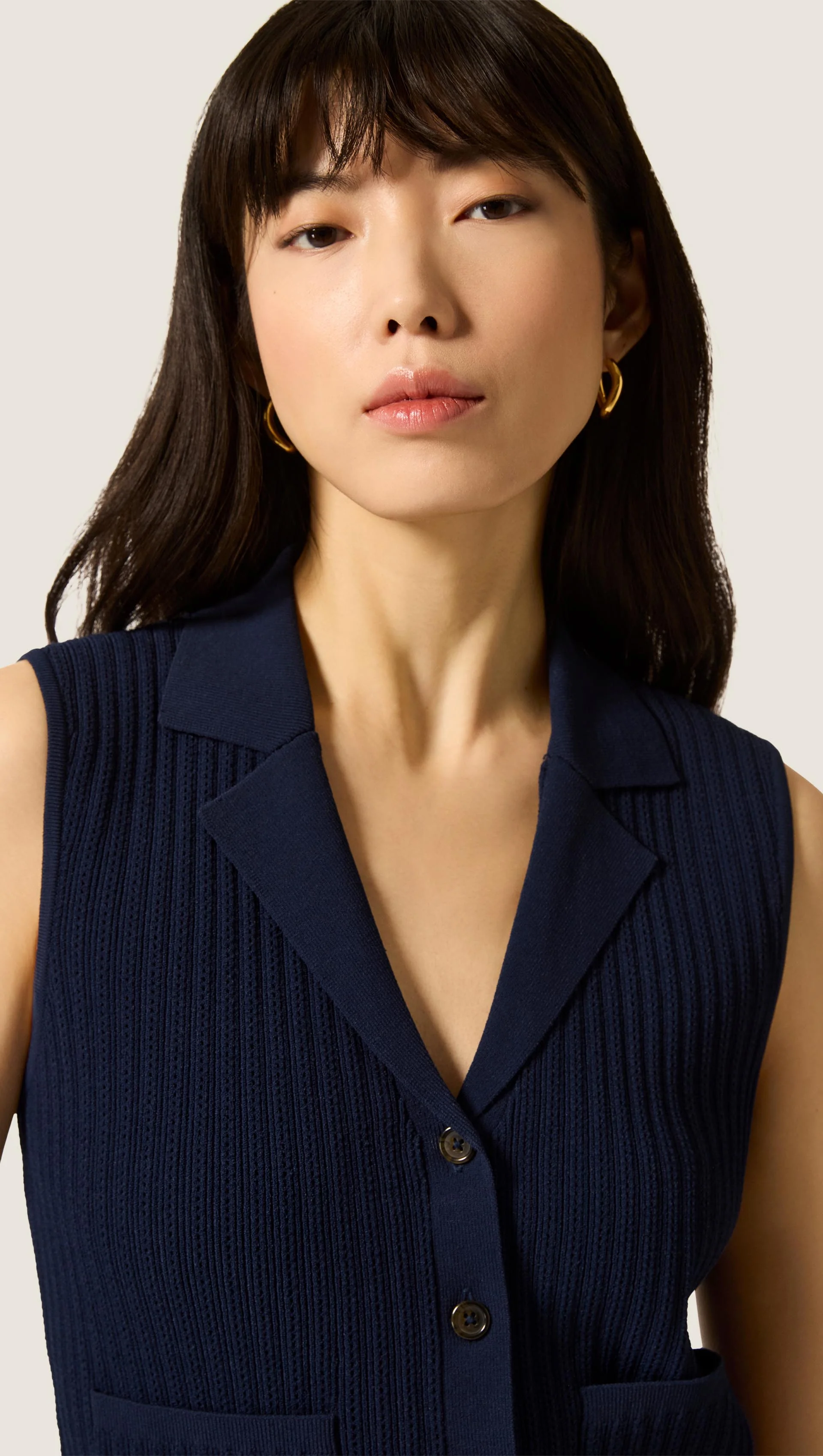 Sleeveless Collared Knit in Viscose | Navy - Image 2