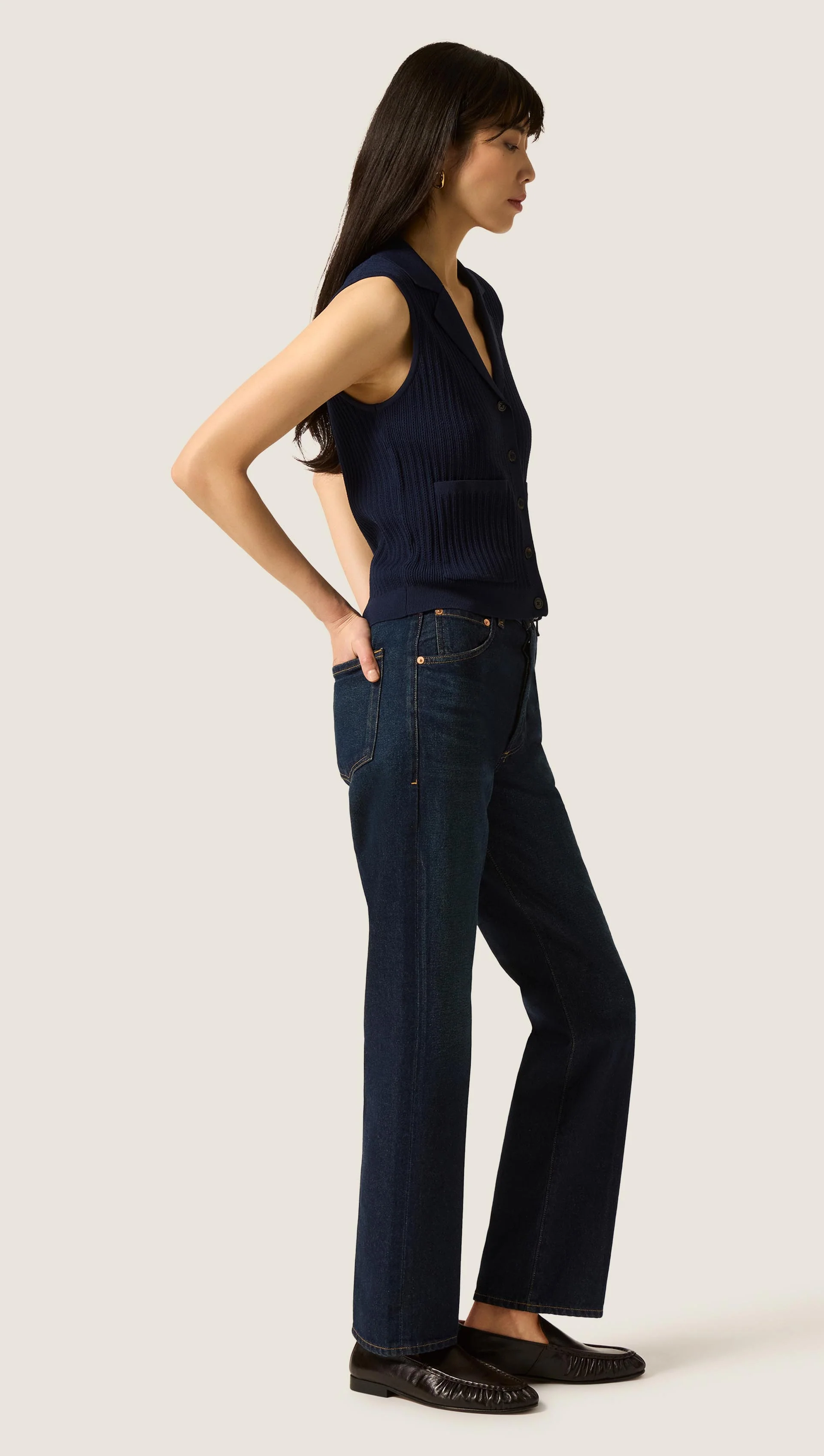 Sleeveless Collared Knit in Viscose | Navy - Image 5