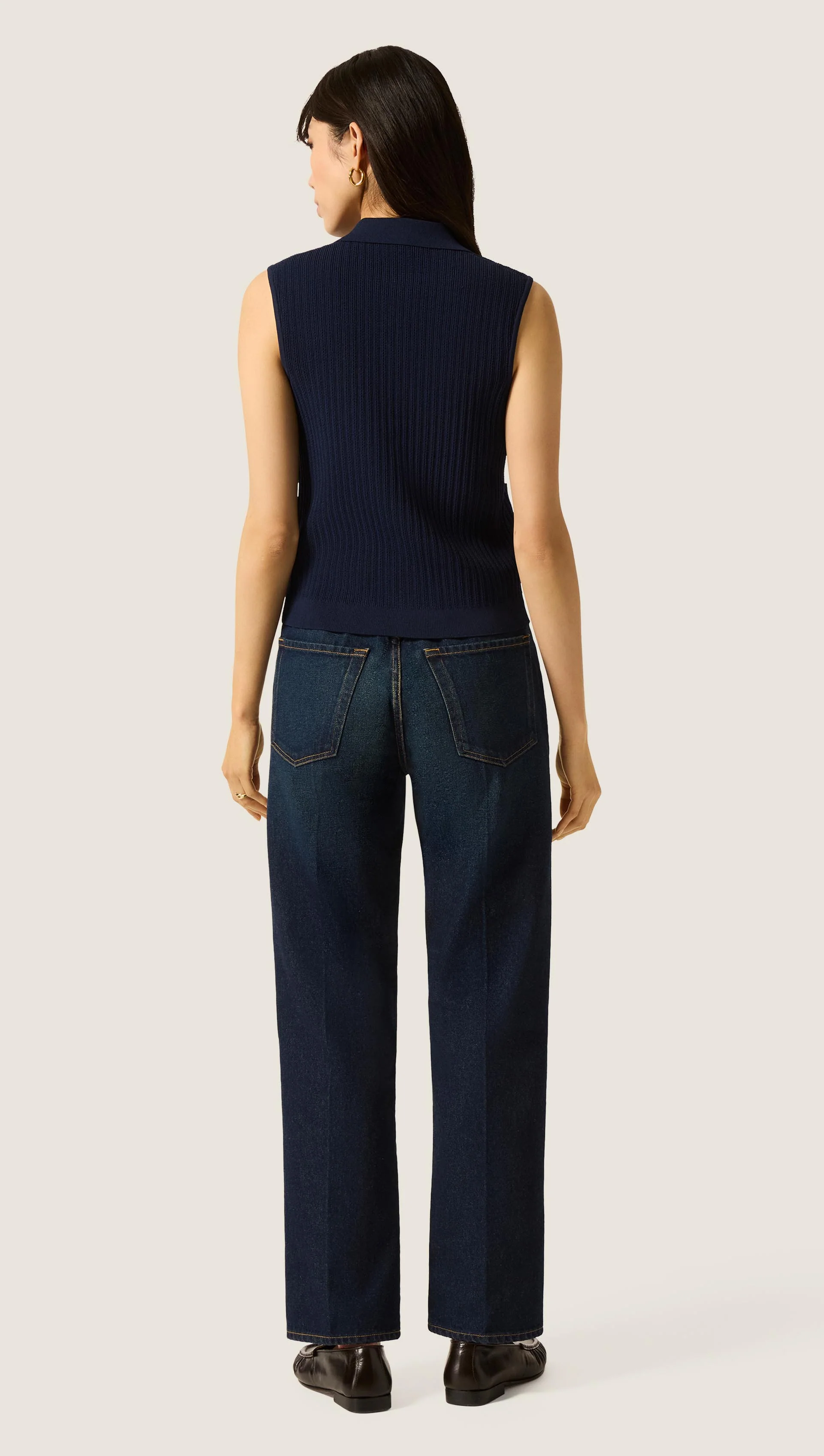 Sleeveless Collared Knit in Viscose | Navy - Image 6