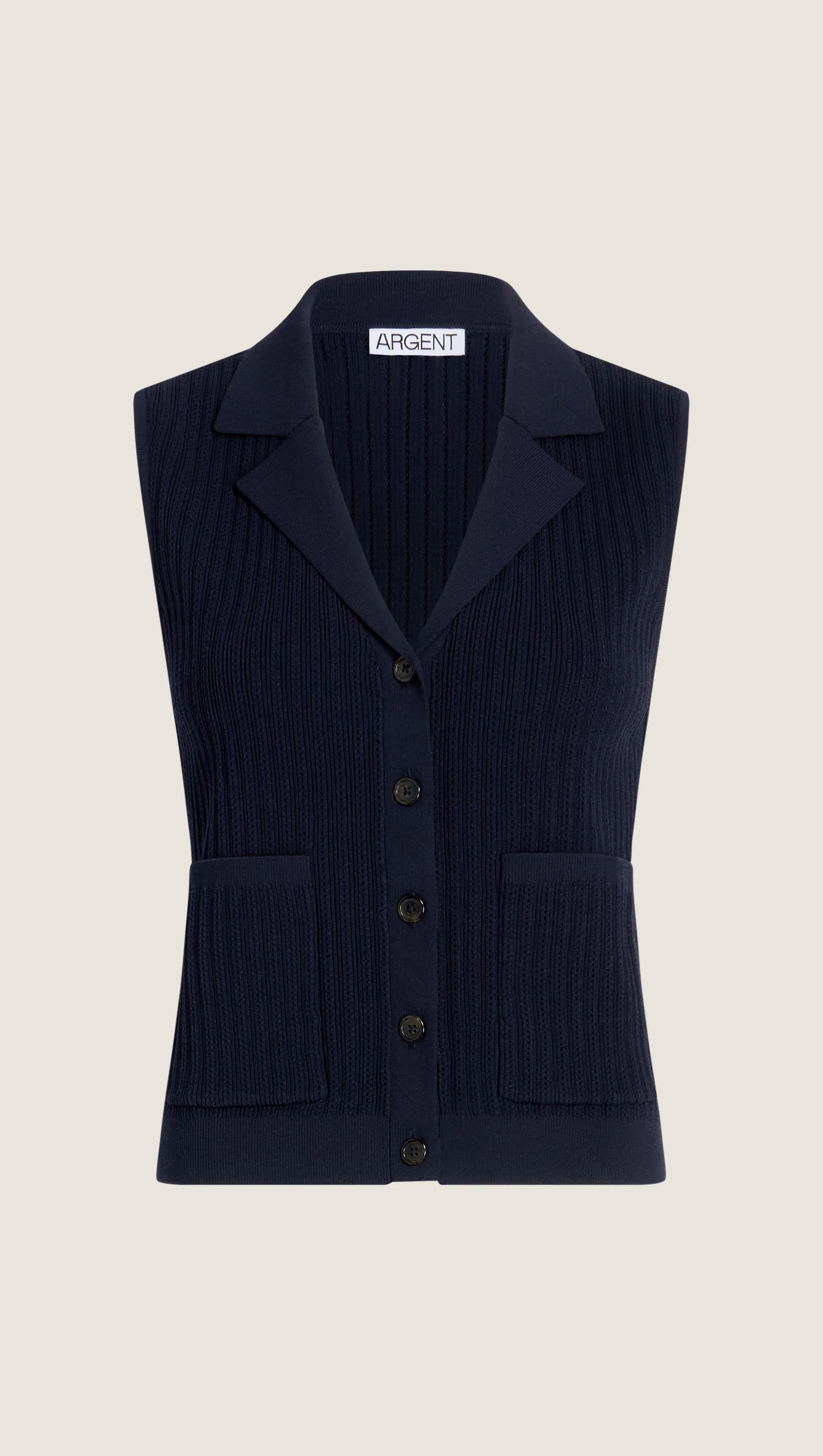 Sleeveless Collared Knit in Viscose | Navy - Image 7