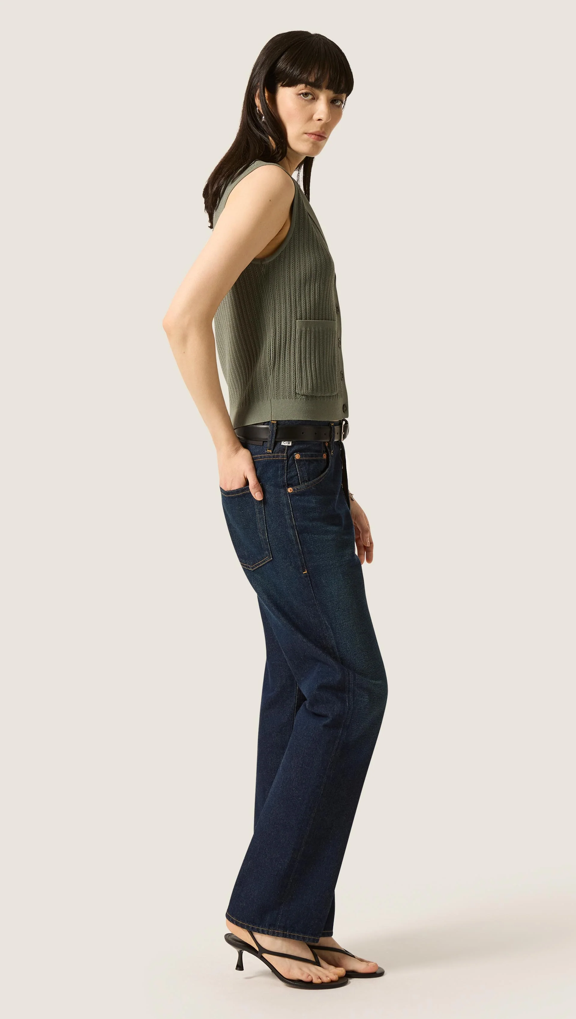 Sleeveless Collared Knit in Viscose | Sage - Image 4
