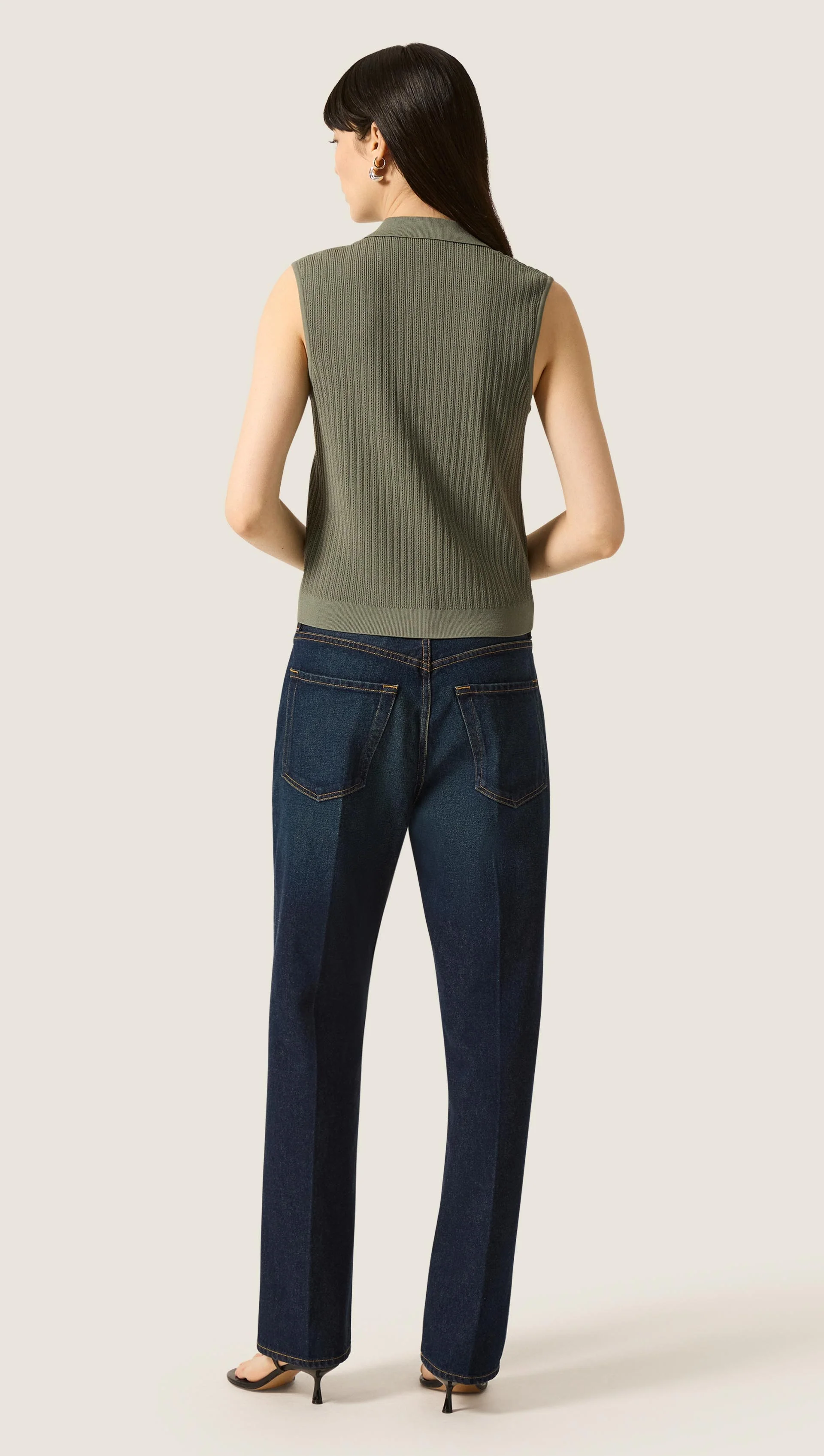 Sleeveless Collared Knit in Viscose | Sage - Image 5