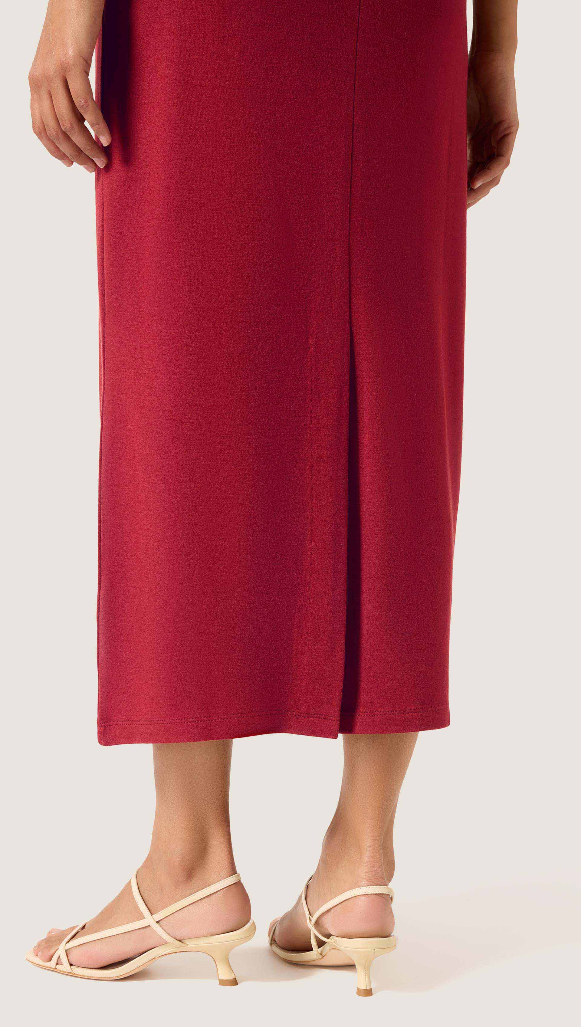 Sleeveless Mock Neck Dress in Wool Jersey | Maroon - Image 6