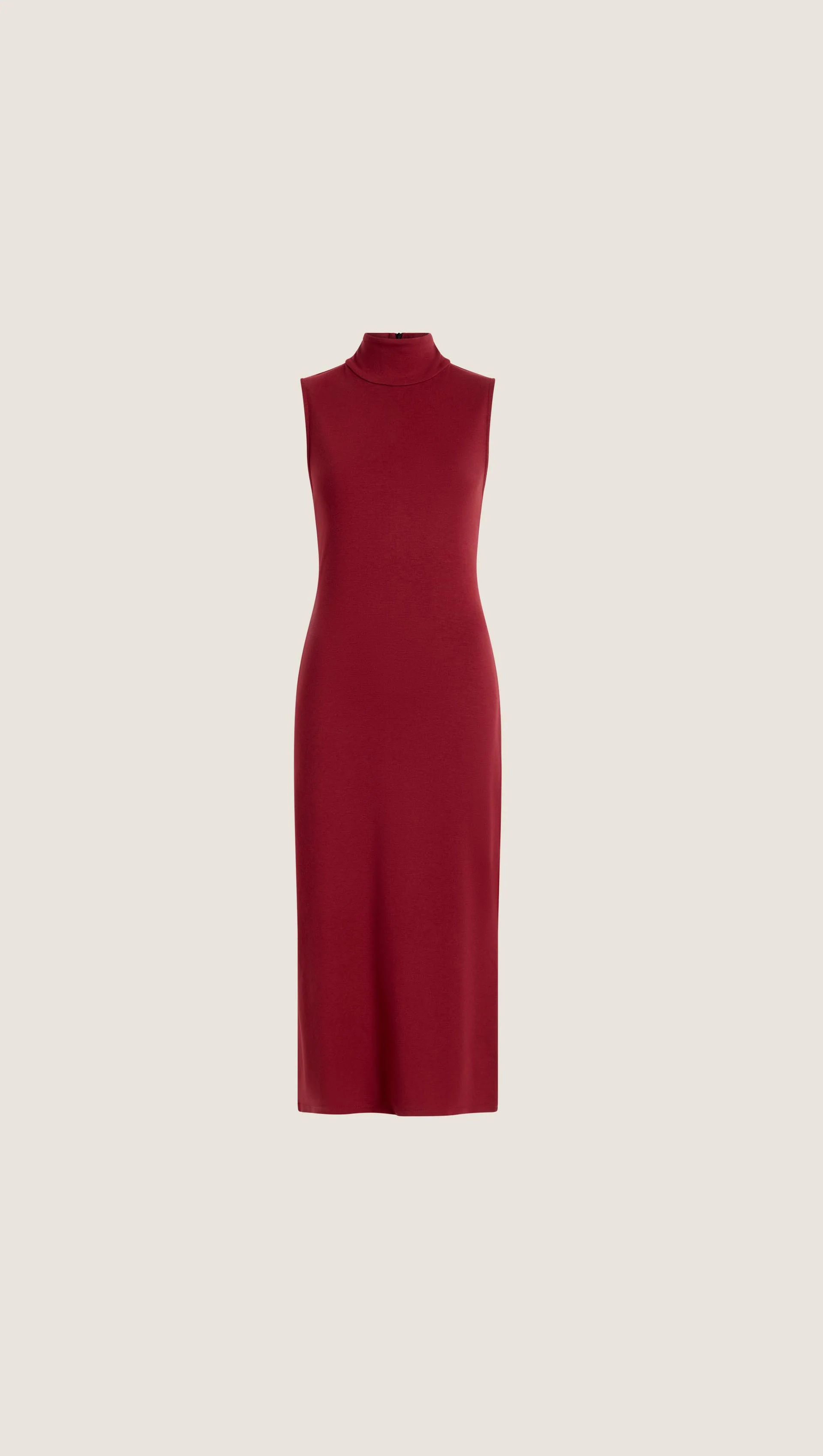 Sleeveless Mock Neck Dress in Wool Jersey | Maroon - Image 7