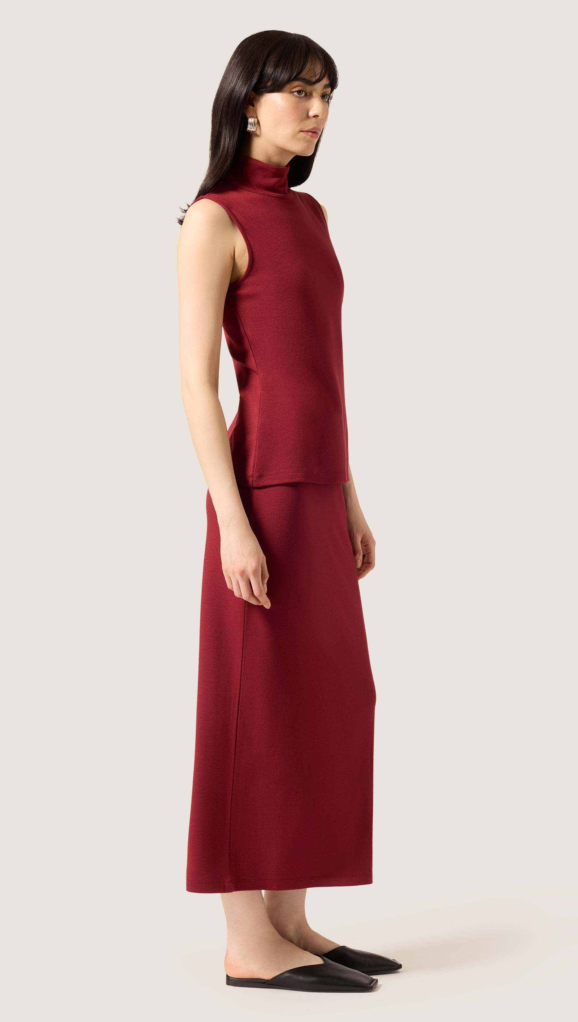 Sleeveless Slim Turtleneck in Wool Jersey | Maroon - Image 5