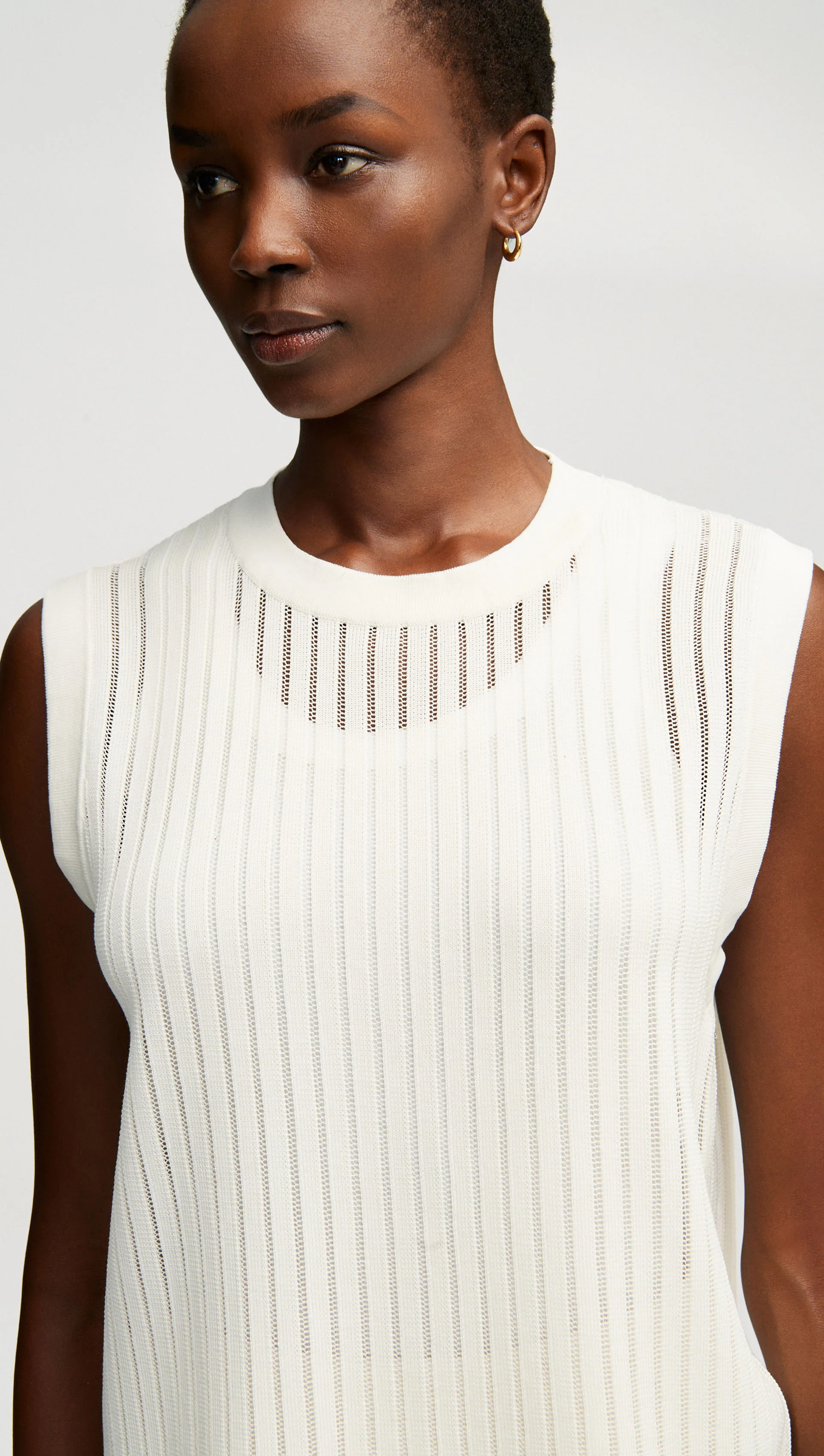 Sleeveless Stretch Crew in Mercerized Cotton | White - Image 2