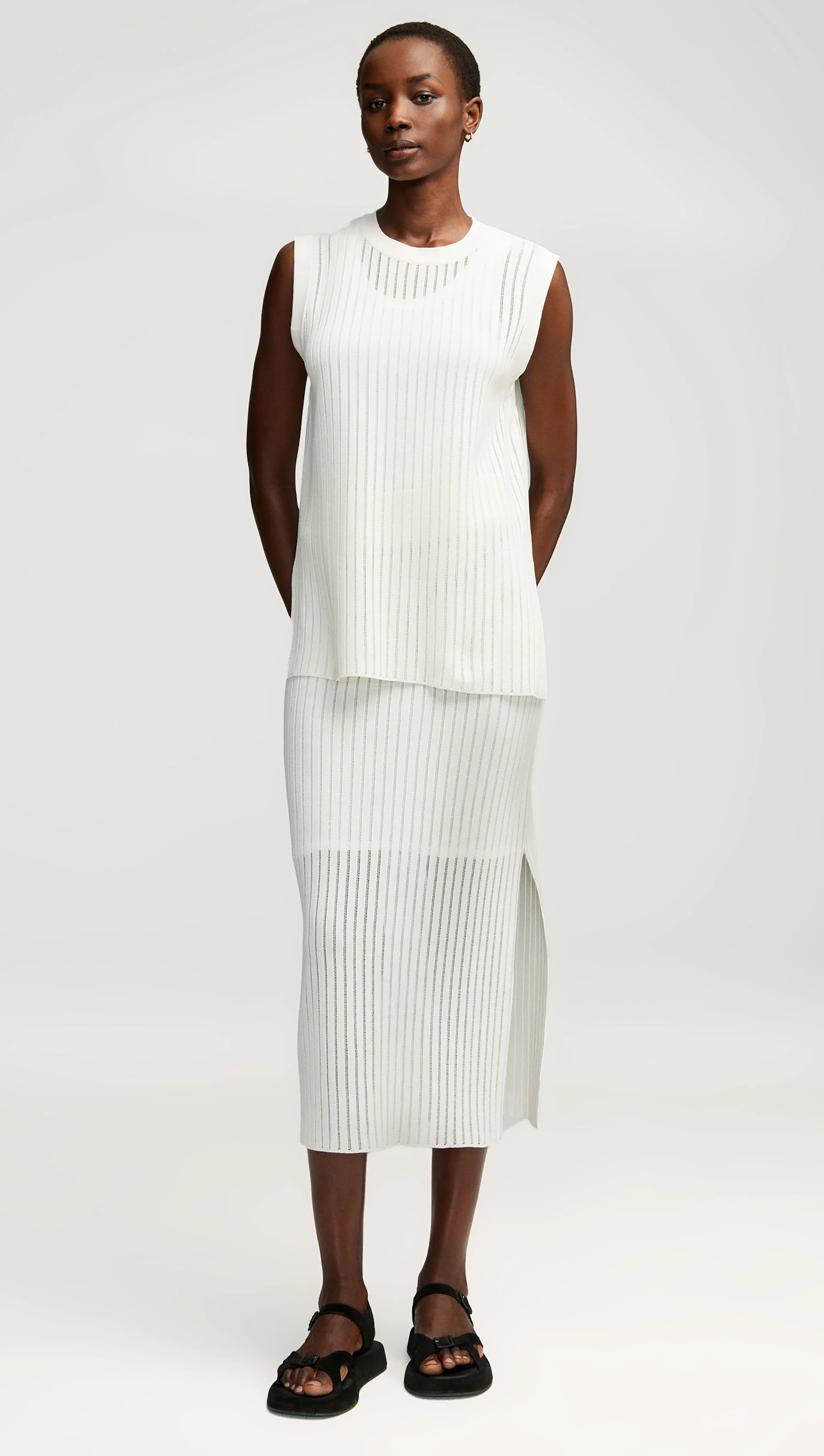 Sleeveless Stretch Crew in Mercerized Cotton | White - Image 3