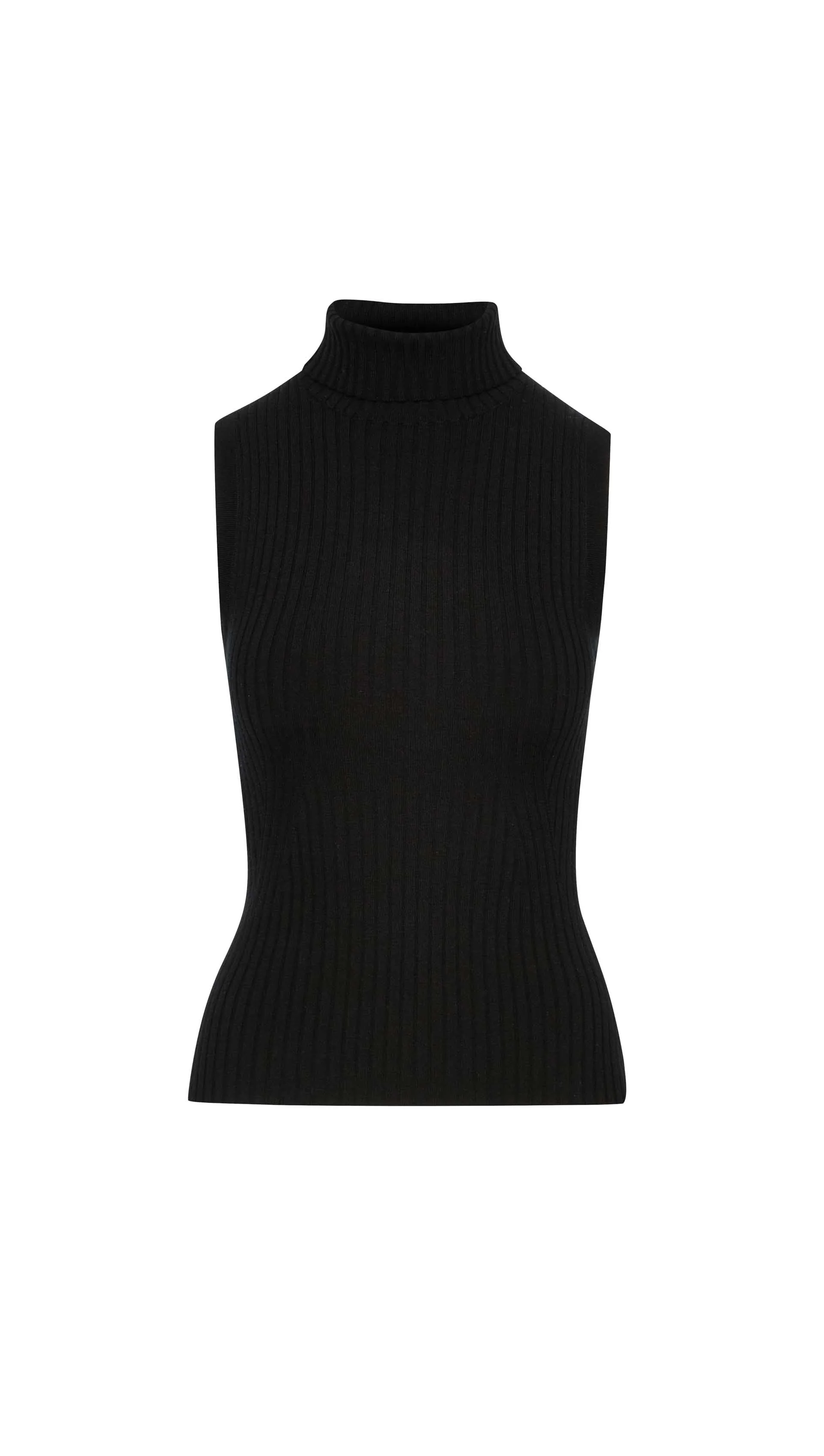 Sleeveless Turtleneck in Stretch Wool | Black - Image 6