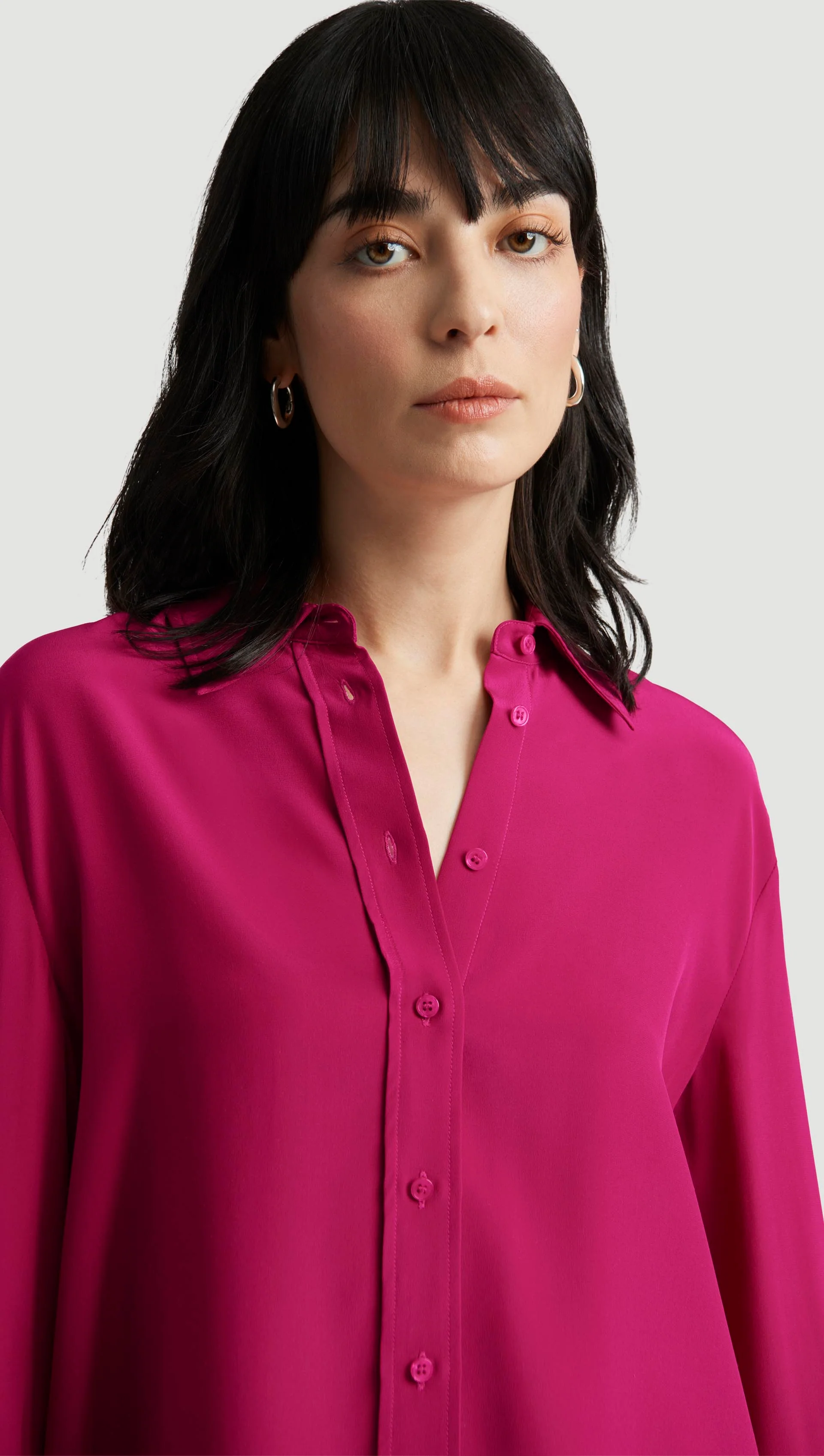 Slim Blouse in Silk Charmeuse | Fuchsia - Image 2