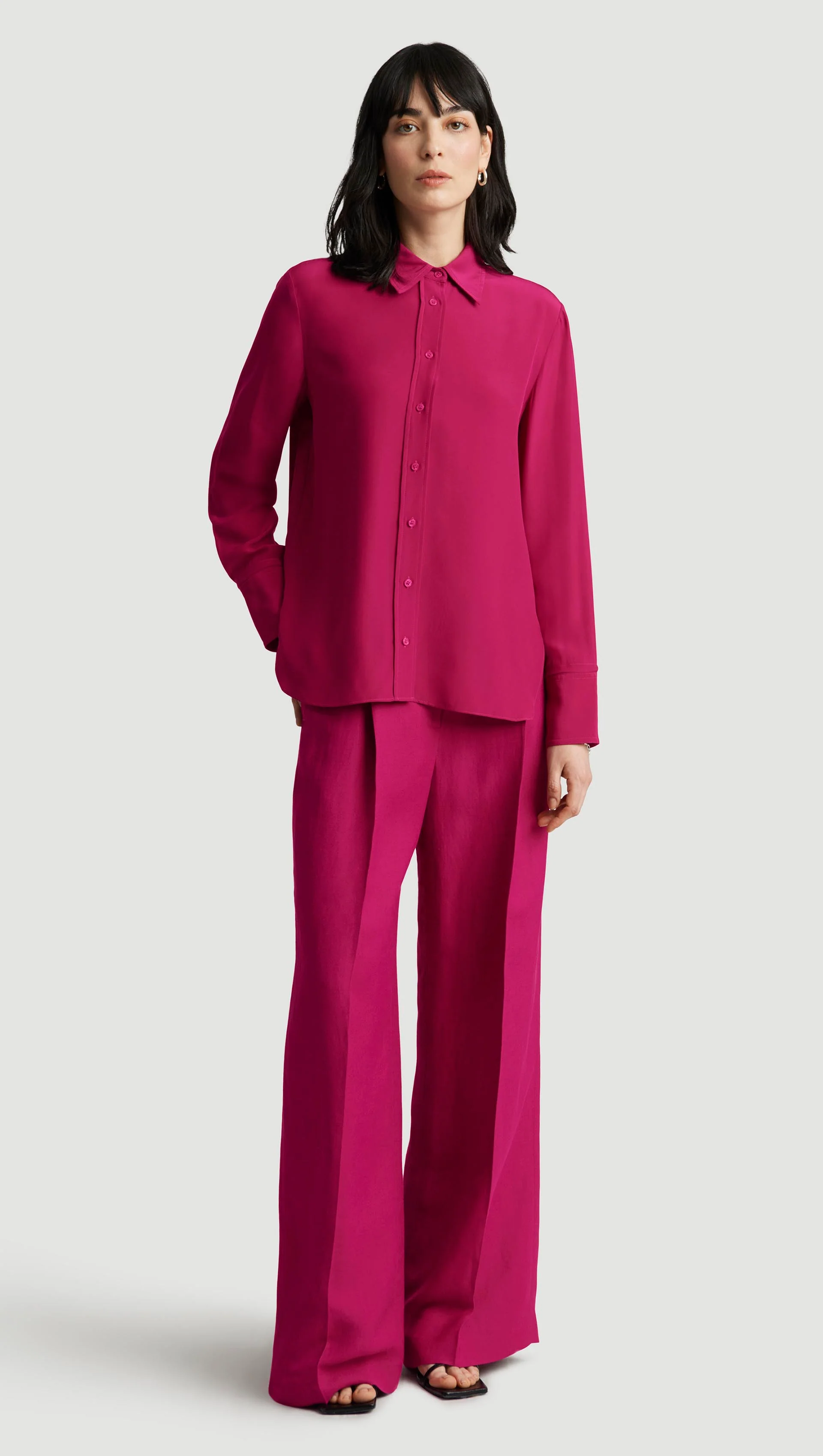 Slim Blouse in Silk Charmeuse | Fuchsia - Image 3
