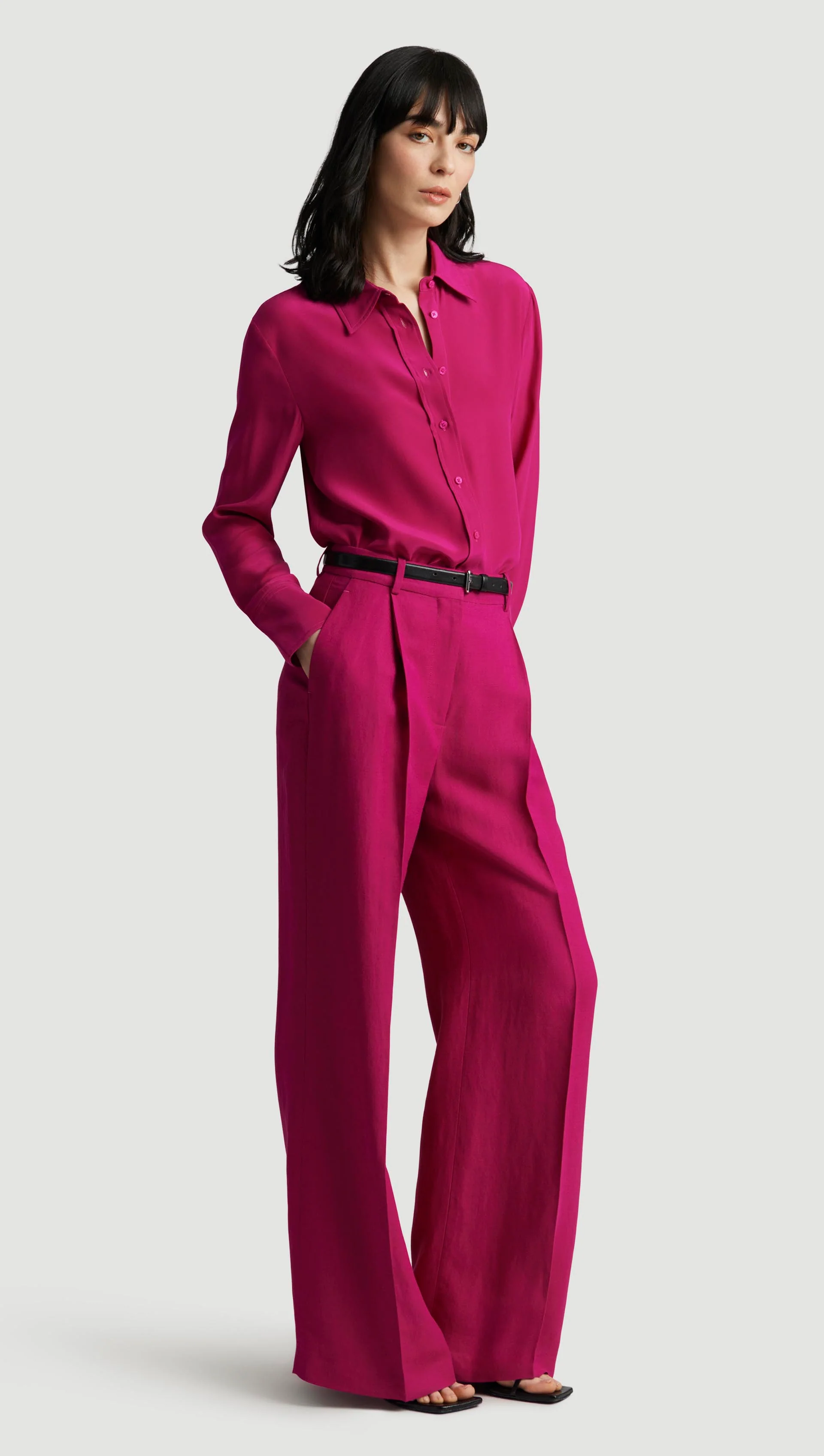 Slim Blouse in Silk Charmeuse | Fuchsia - Image 4