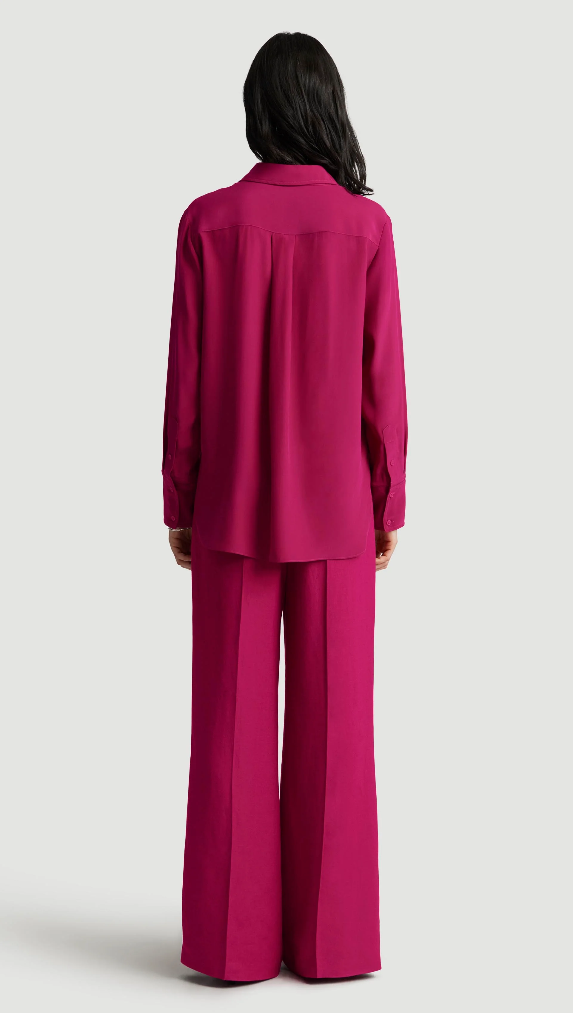 Slim Blouse in Silk Charmeuse | Fuchsia - Image 5