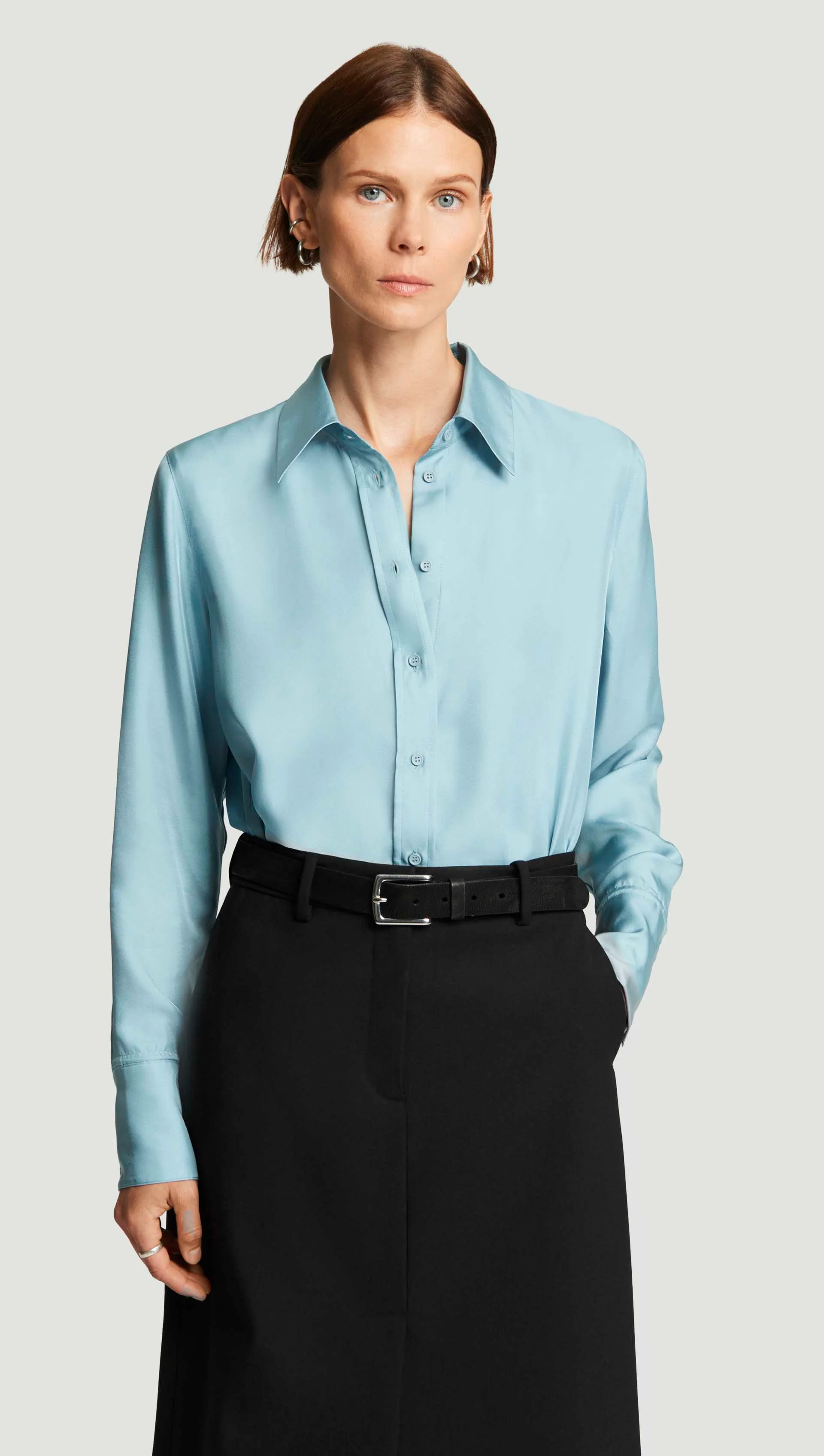 Slim Blouse in Silk Twill | Baby Blue - Image 5