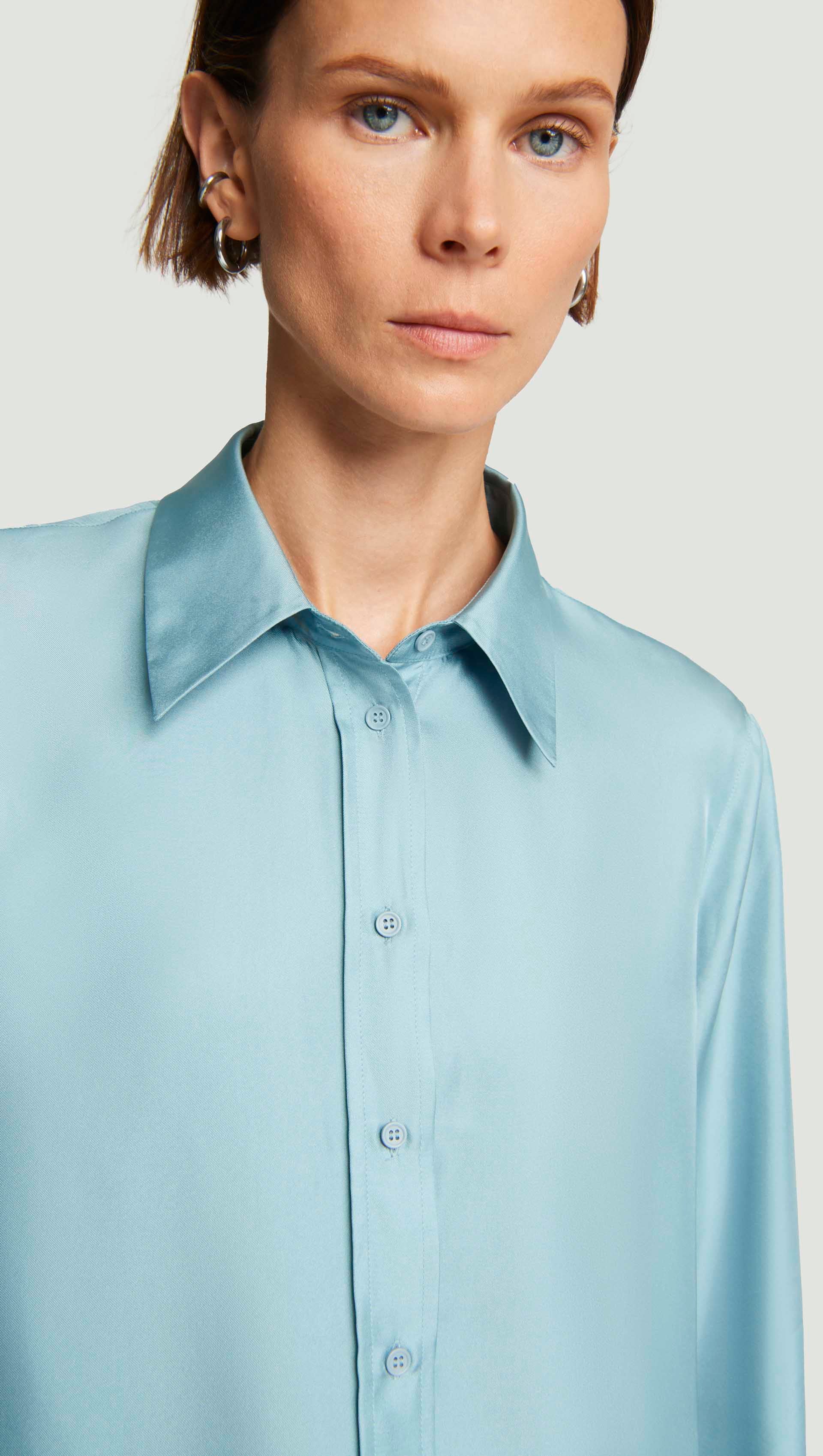 Slim Blouse in Silk Twill | Baby Blue - Image 6