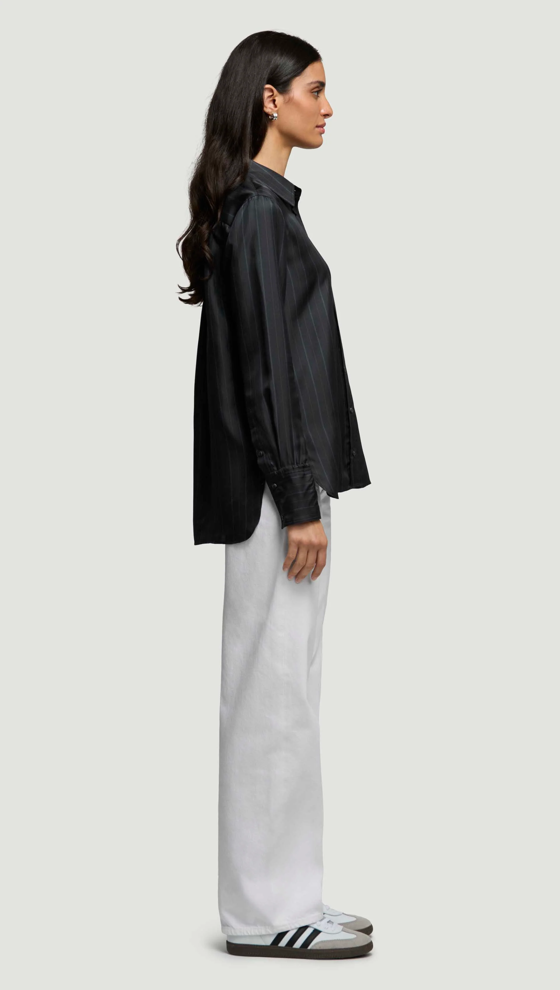 Slim Blouse in Silk Twill | Midnight Stripe - Image 4