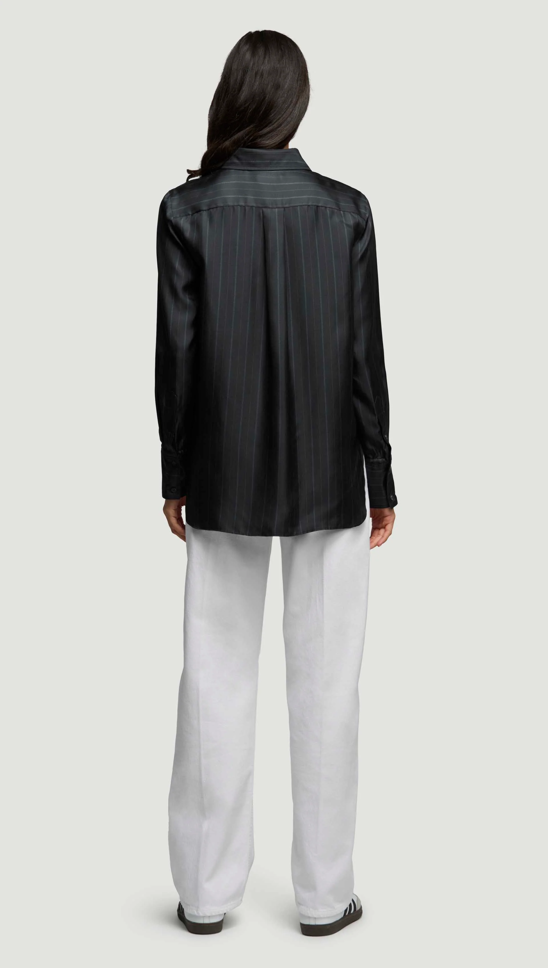 Slim Blouse in Silk Twill | Midnight Stripe - Image 5