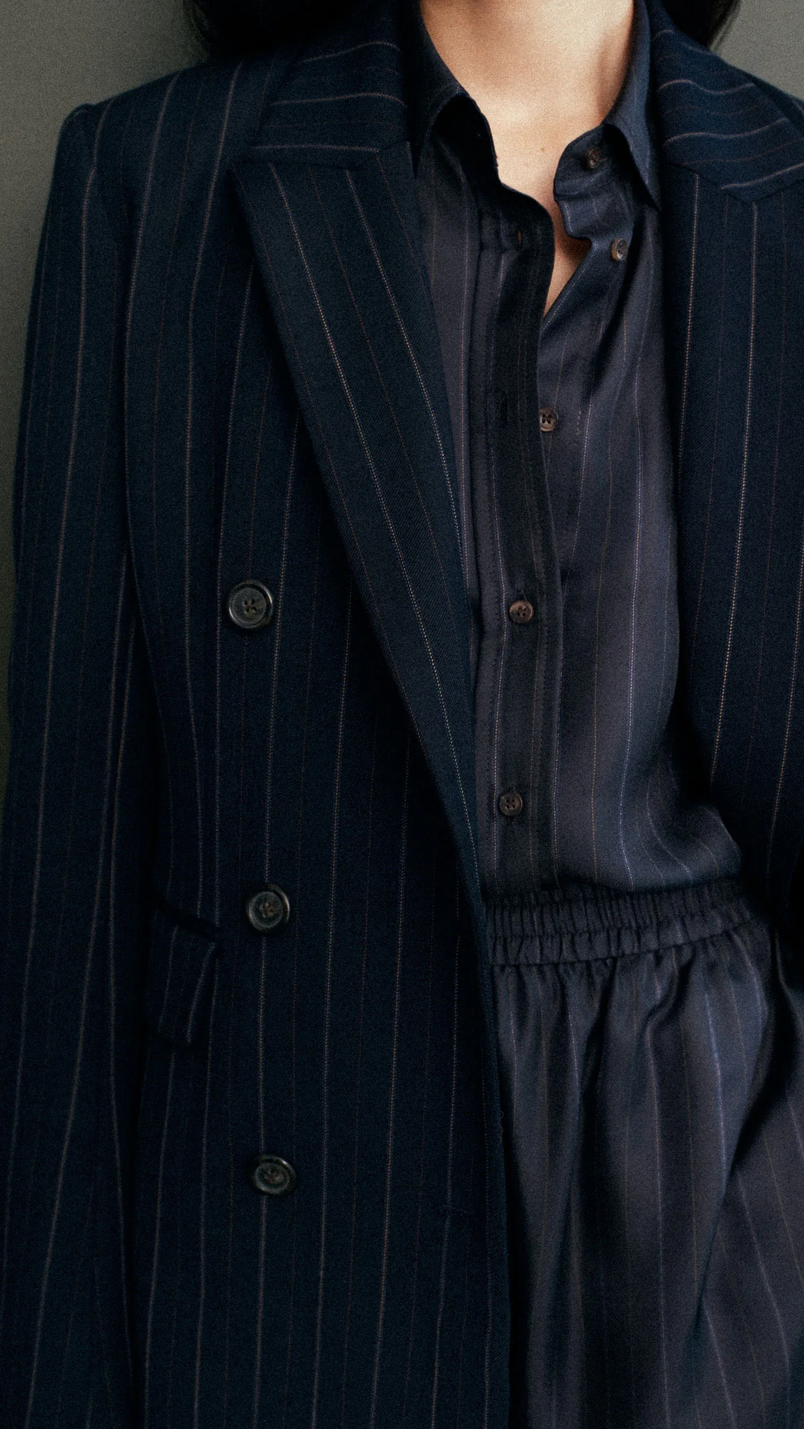 Slim Blouse in Silk Twill | Midnight Stripe - Image 7