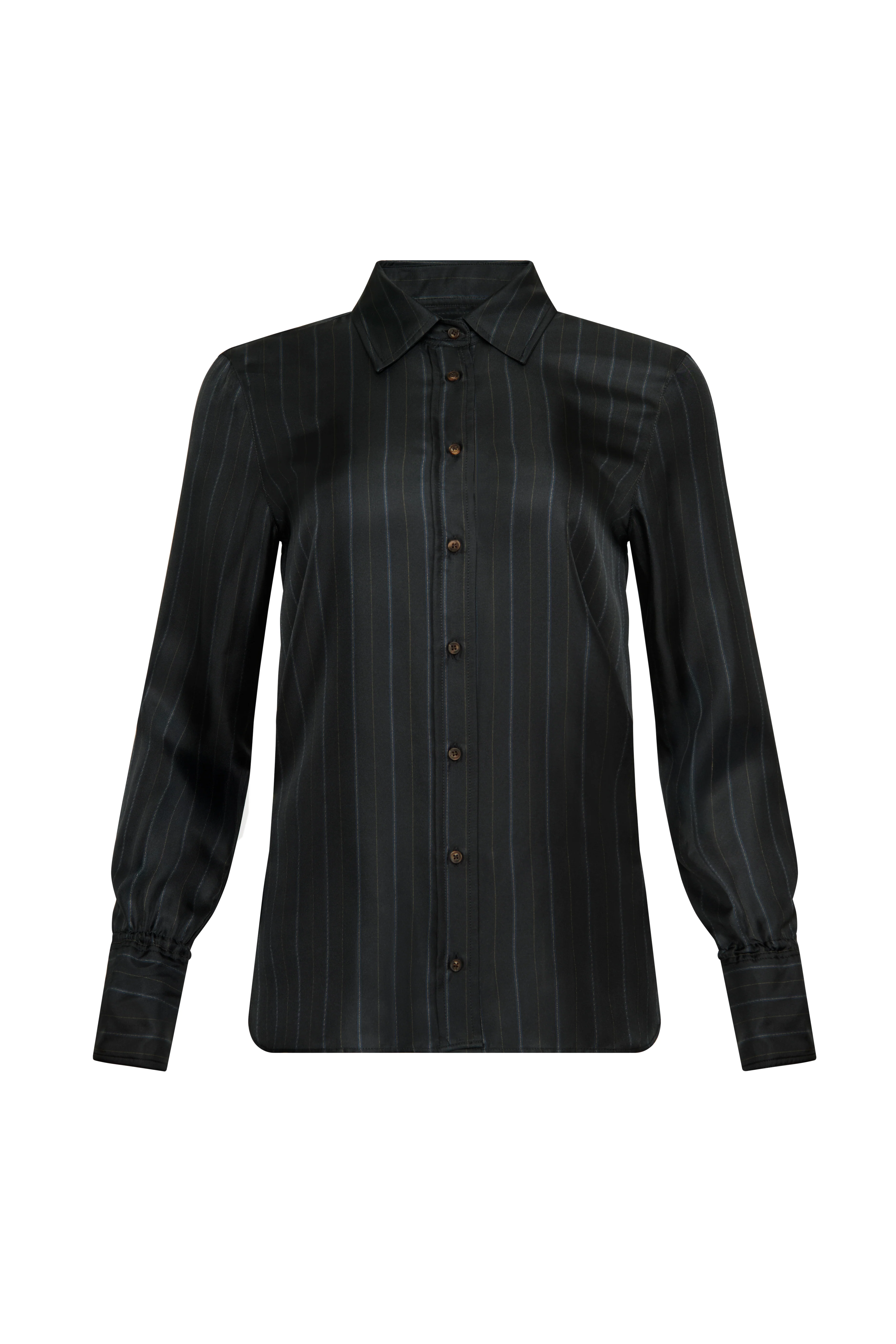 Slim Blouse in Silk Twill | Midnight Stripe - Image 8