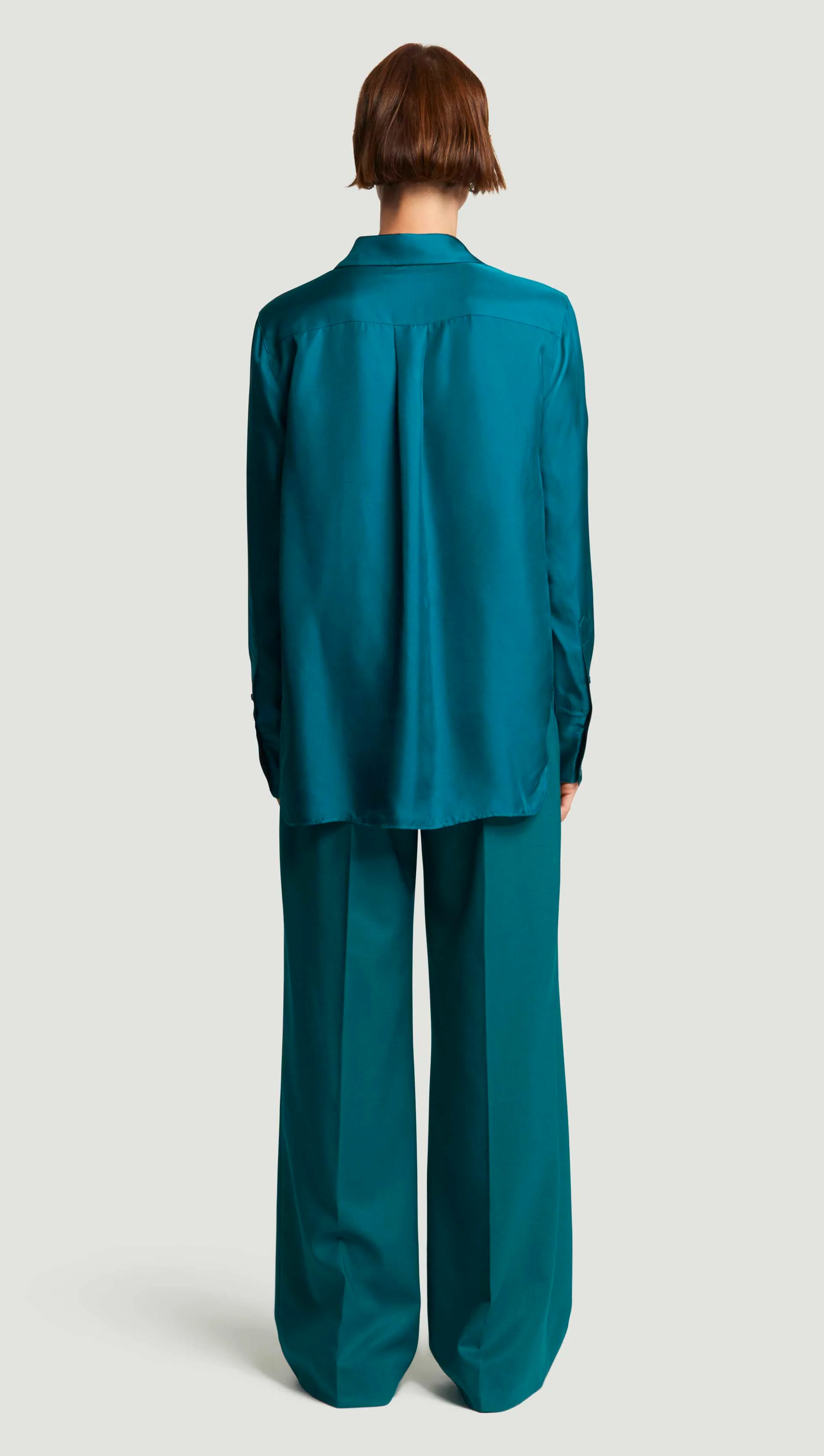 Slim Blouse in Silk Twill | Teal - Image 5