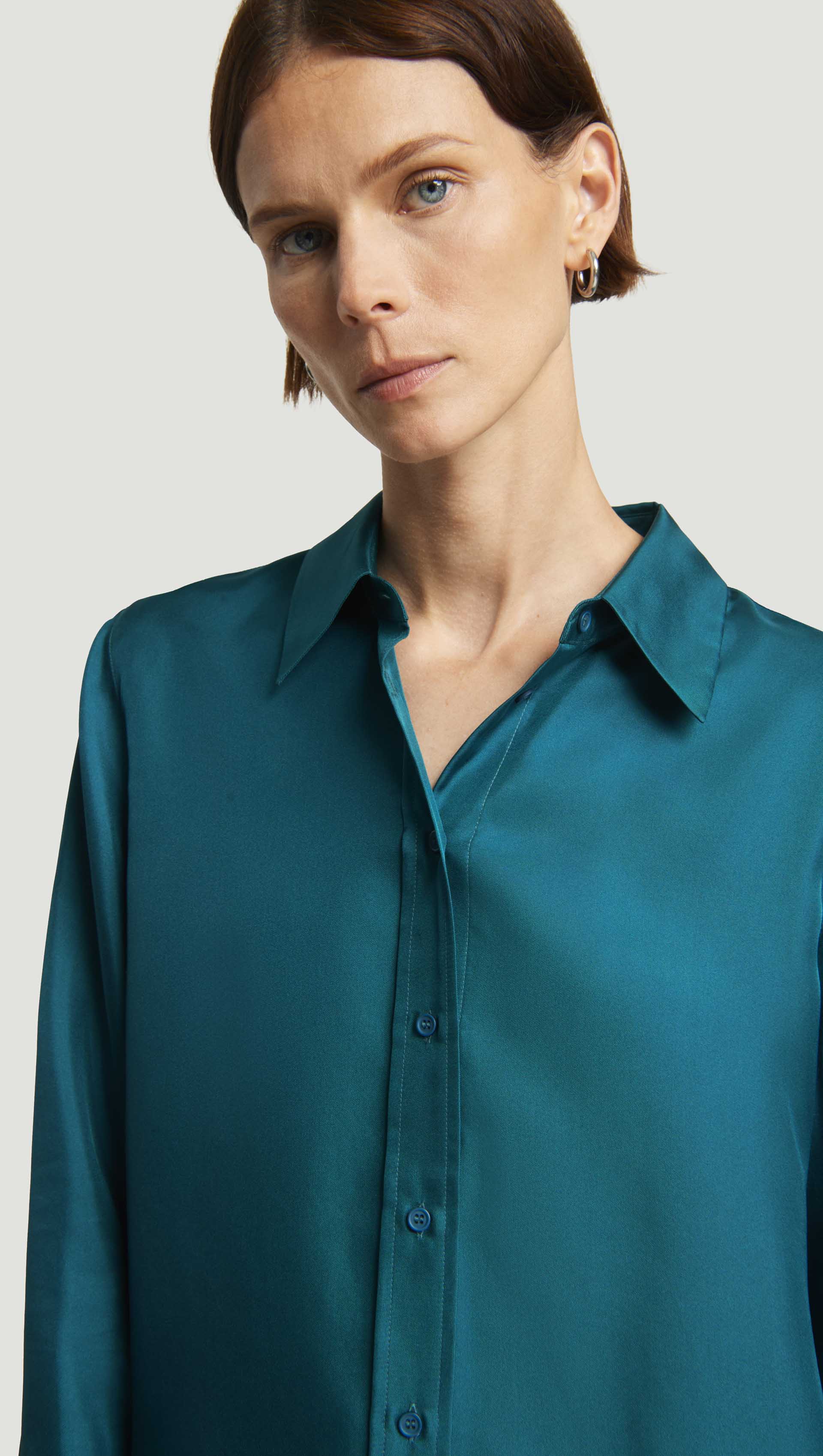 Slim Blouse in Silk Twill | Teal - Image 6