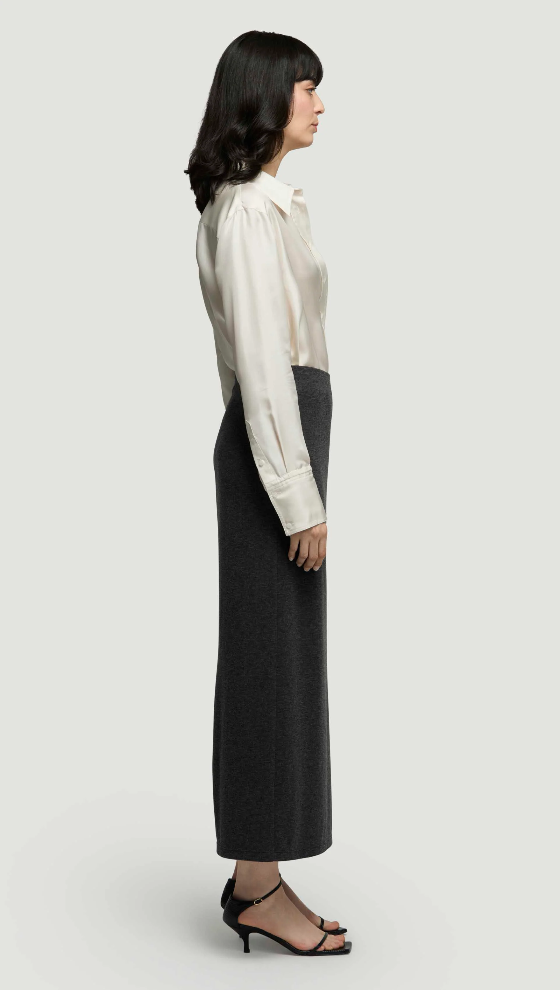 Slim Skirt in Wool Jersey | Dark Grey Melange - Image 5