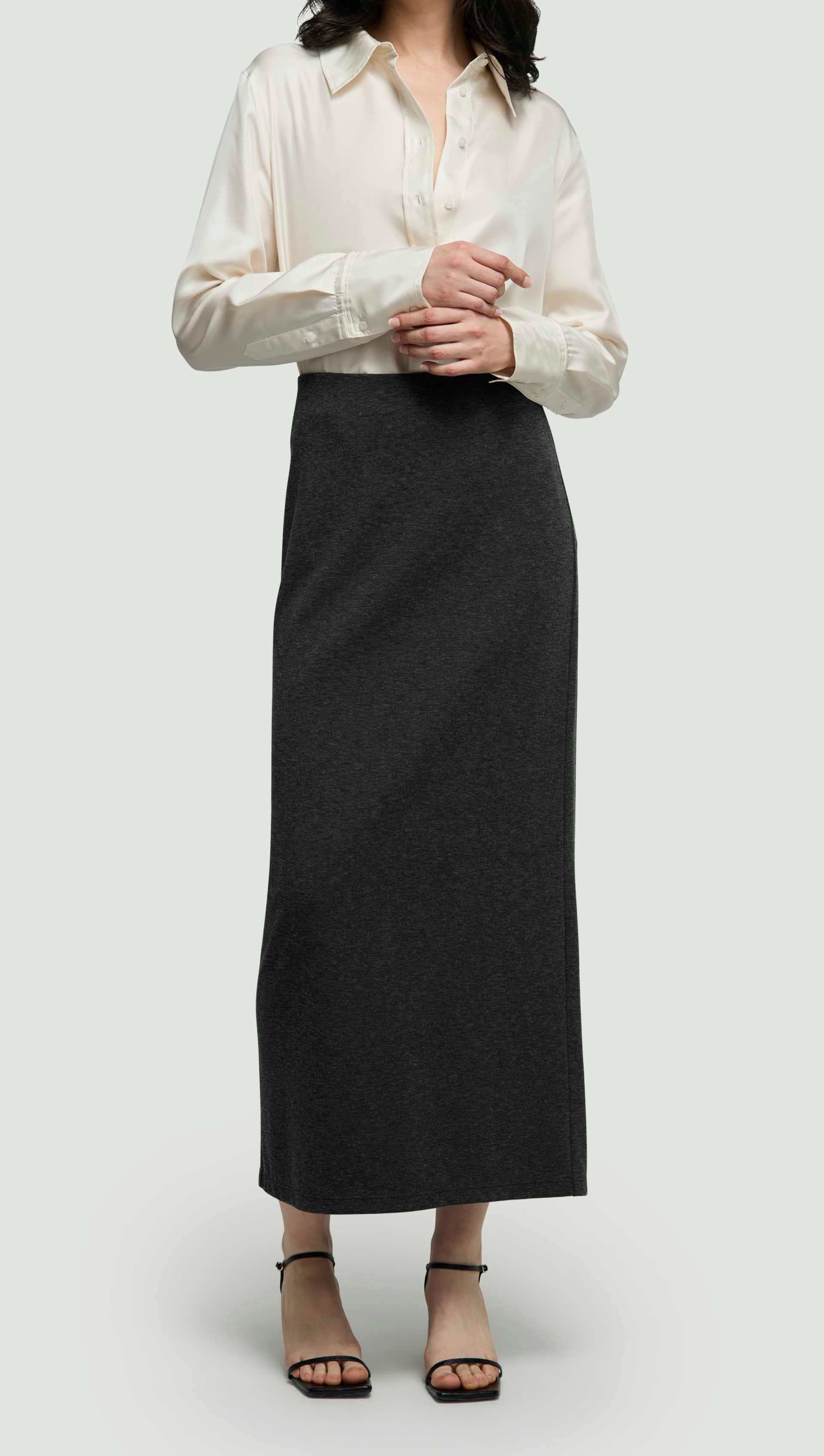 Slim Skirt in Wool Jersey | Dark Grey Melange - Image 6